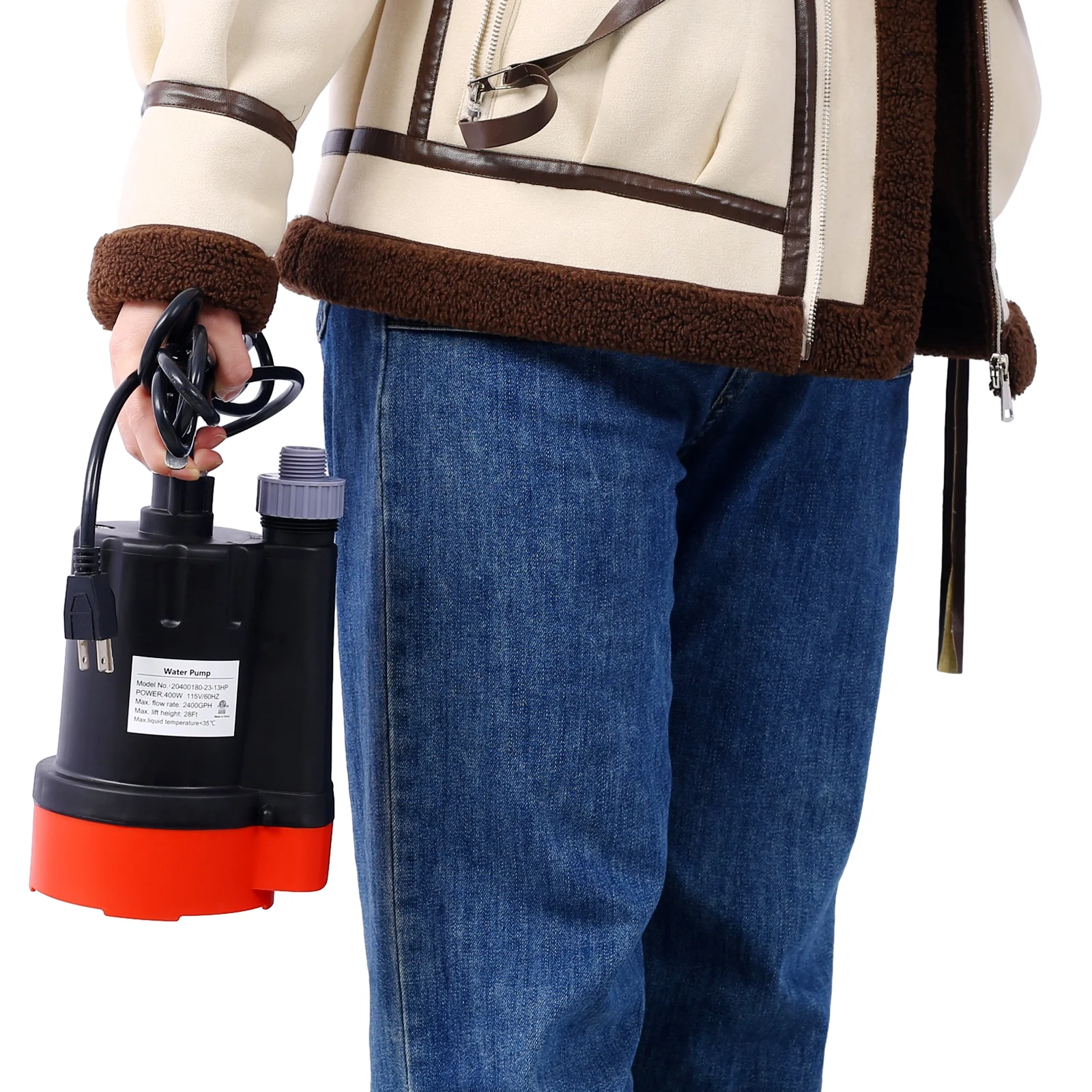 Submersible Water Pump, 1/3HP 2500GPH Thermoplastic Utility Pump Portable Electric Water Pump Sump Pump, With 10 Feet Power Cord.