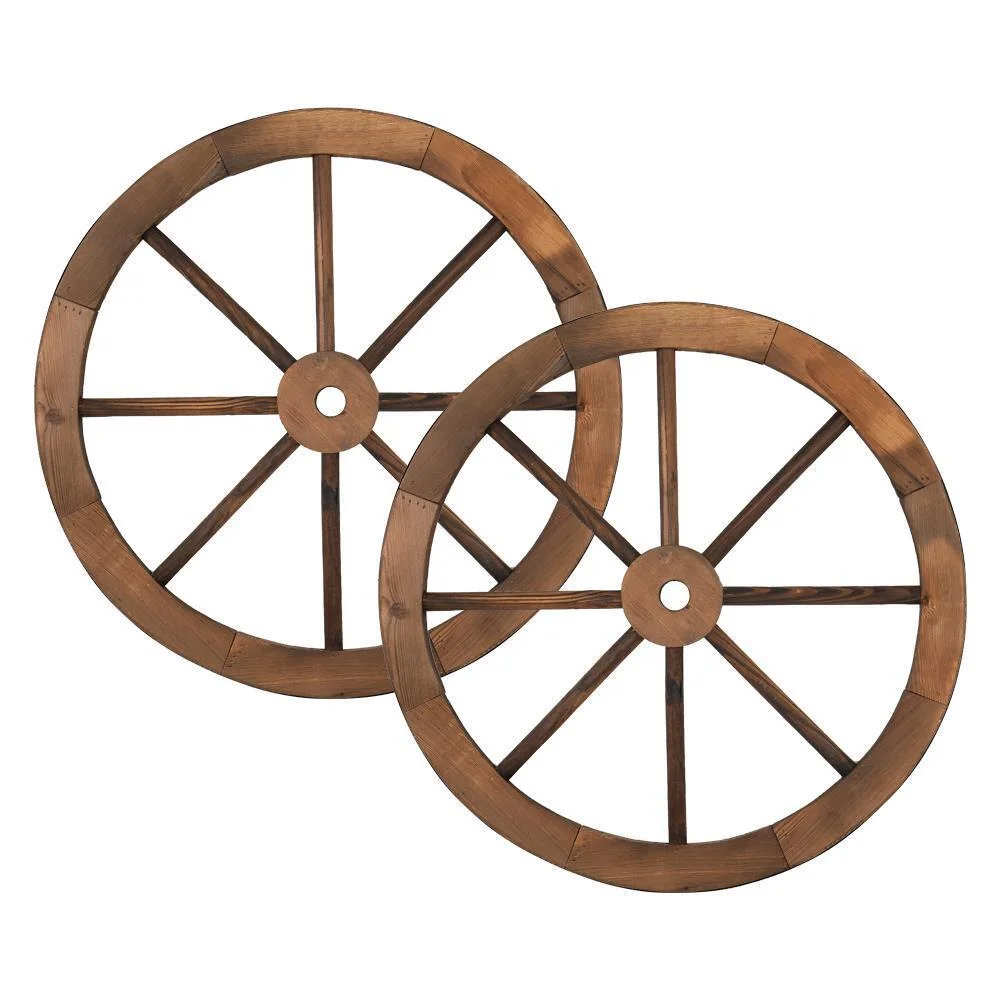 Set Of 2 24'' Decorative Vintage Wood Wagon Wheel Wall Decoration Us Ship