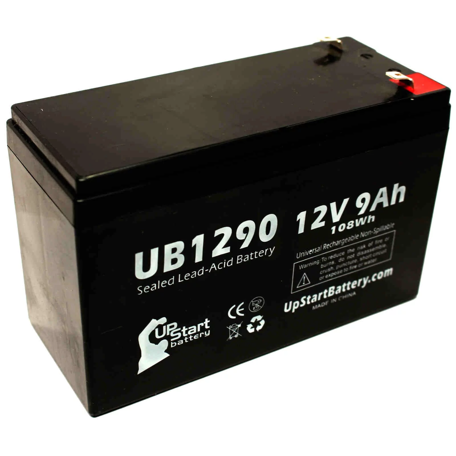 5x Pack - Compatible Alpha Pinnacle Plus 1500RM Battery - Replacement UB1290 Universal Sealed Lead Acid Battery (12V, 9Ah, 9000mAh, F1 Terminal, AGM, SLA) - Includes 10 F1 to F2 Terminal Adapters