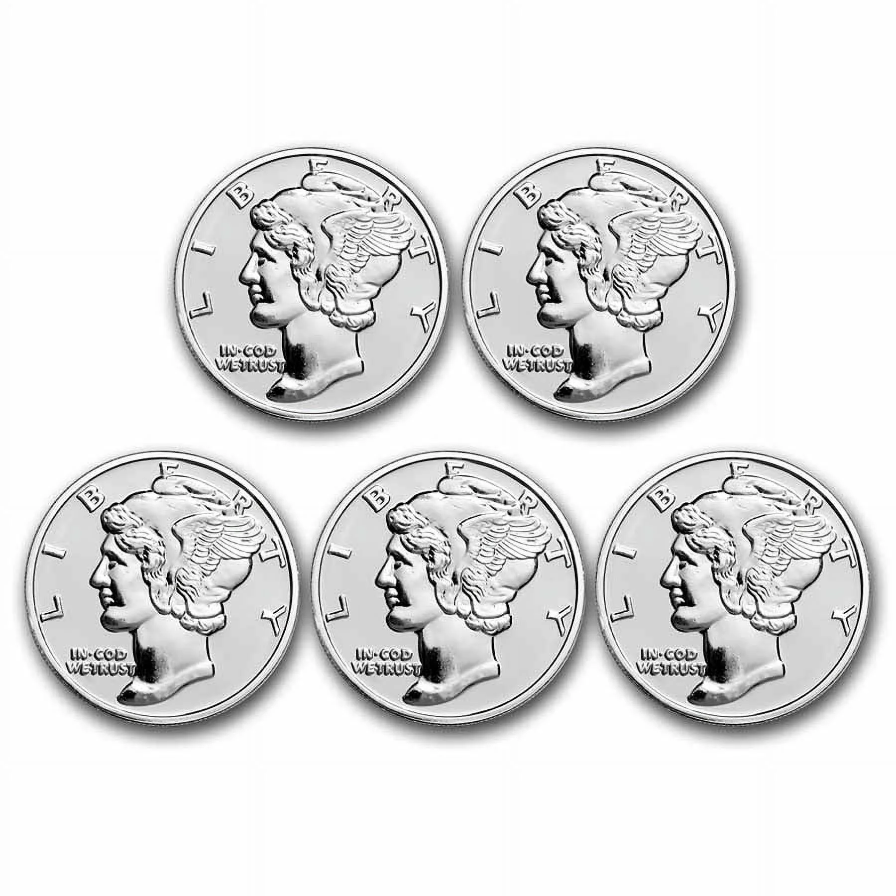 1 oz Silver Round - Mercury Dime (Lot of 5) - Walmart