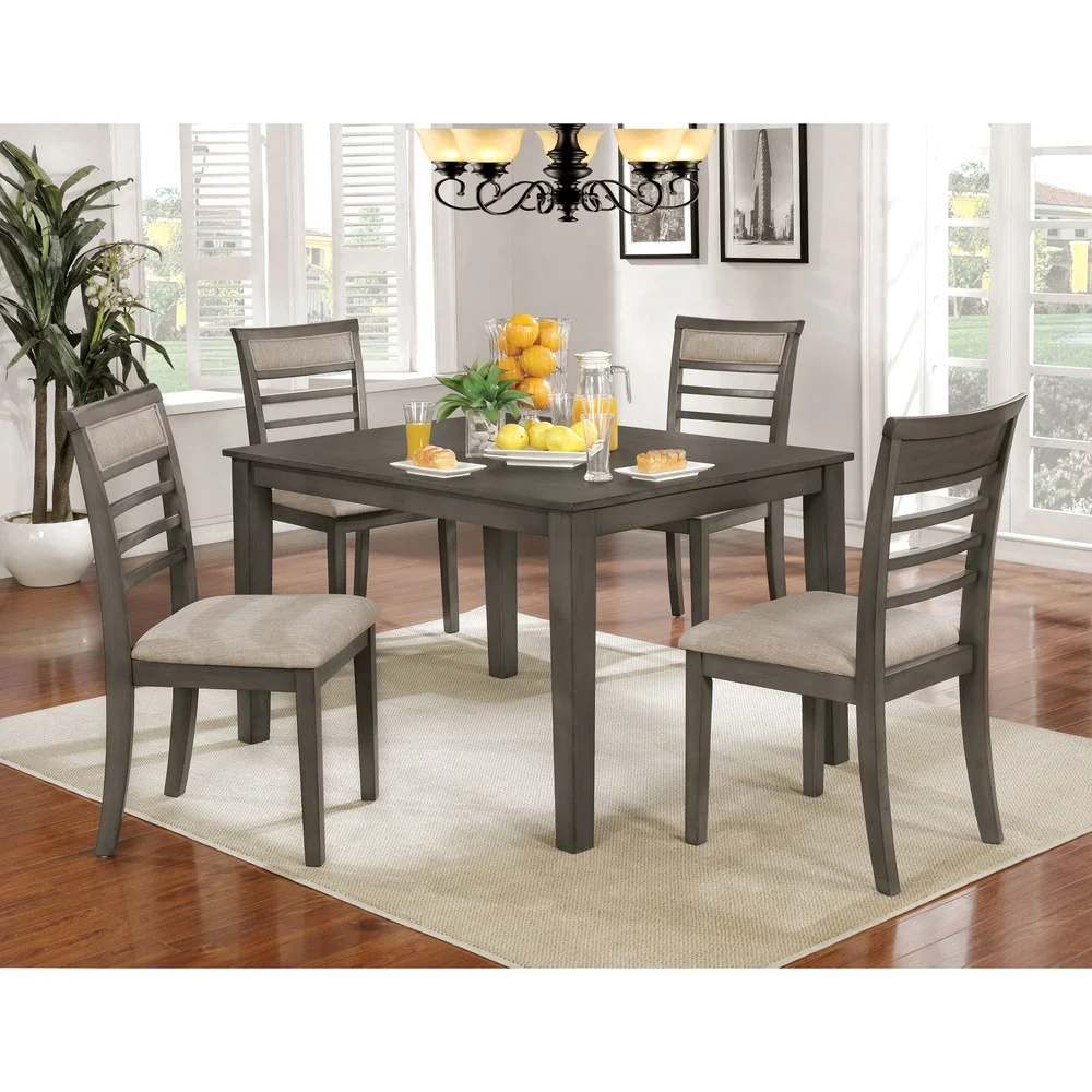 Furniture of America Keso Rustic Solid Wood 5-Piece Dining Set by  Weathered Grey Weathered, Wood Finish