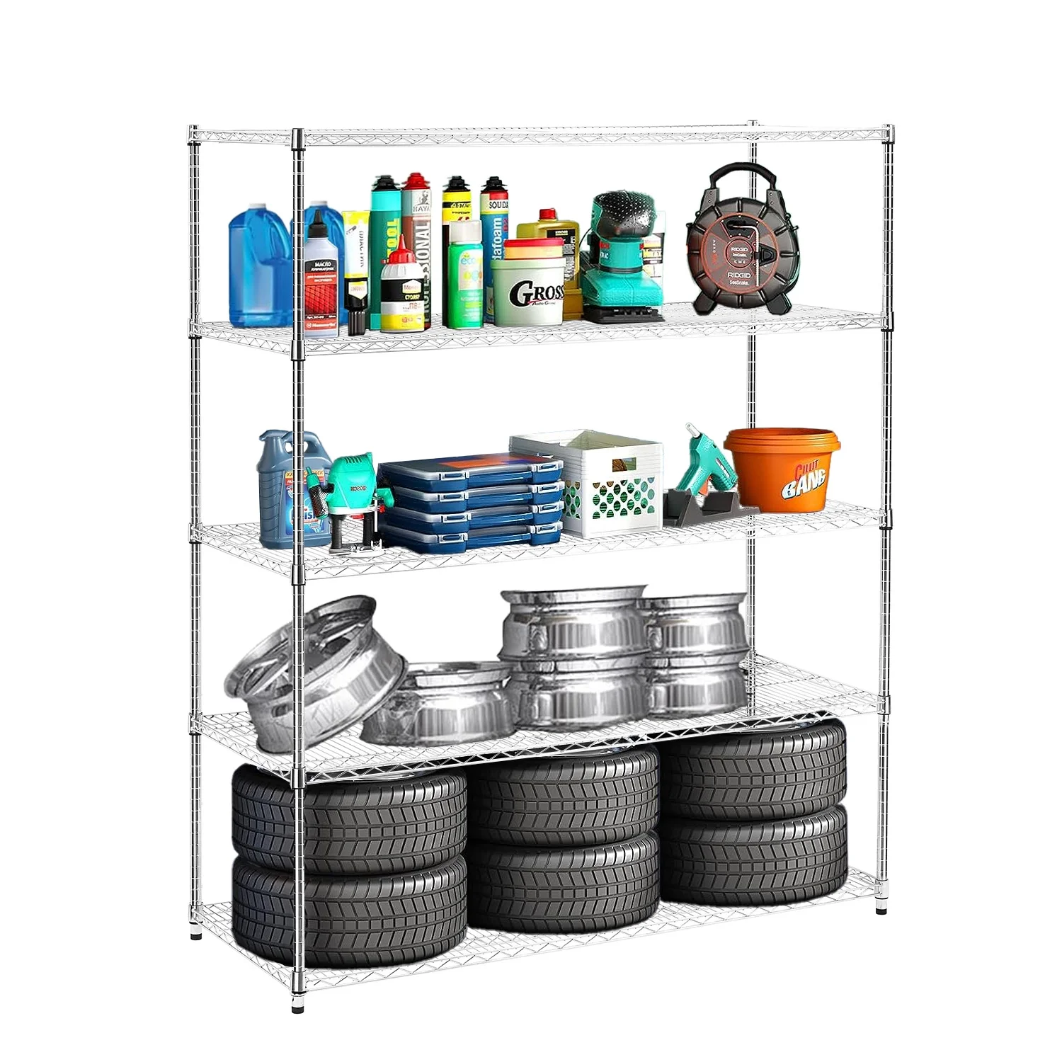 SUXXAN 5 tiers of chrome-plated, heavy-duty, adjustable shelving and racking with a 300 lb. weight capacity per wire shelf for warehouses, supermarkets, kitchens, etc. 59.45 
