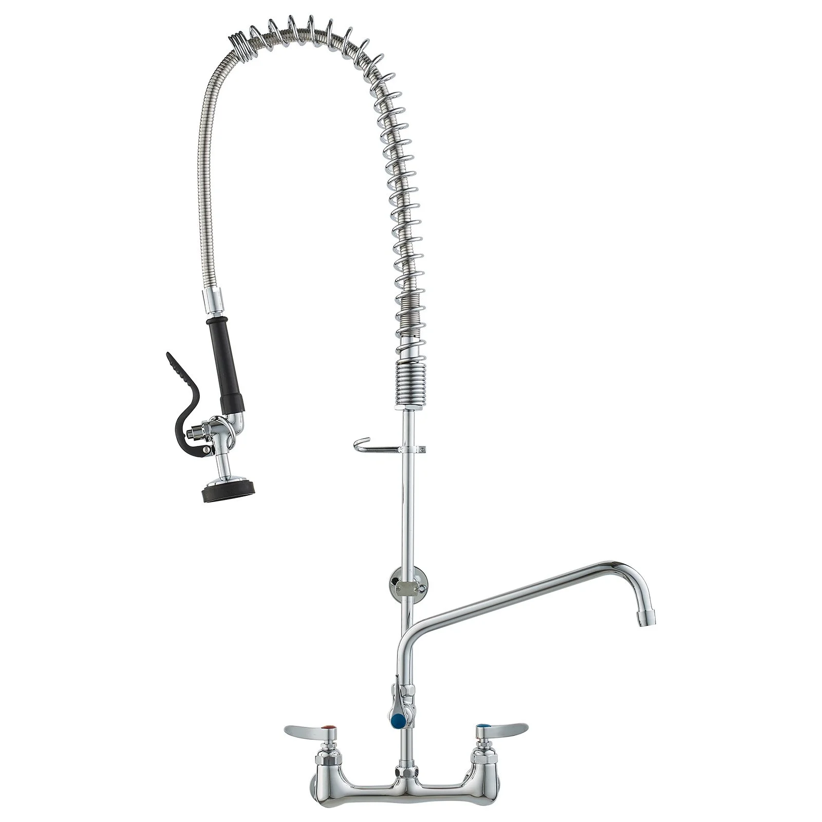 VEVOR Commercial Kitchen Faucet with Pre-Rinse Sprayer, 44-Inch Height, Wall Mount, 12-Inch Swing Spout, 8-Inch Center, Brass Construction, Pull Down Spray for 1/2/3 Compartment Sinks