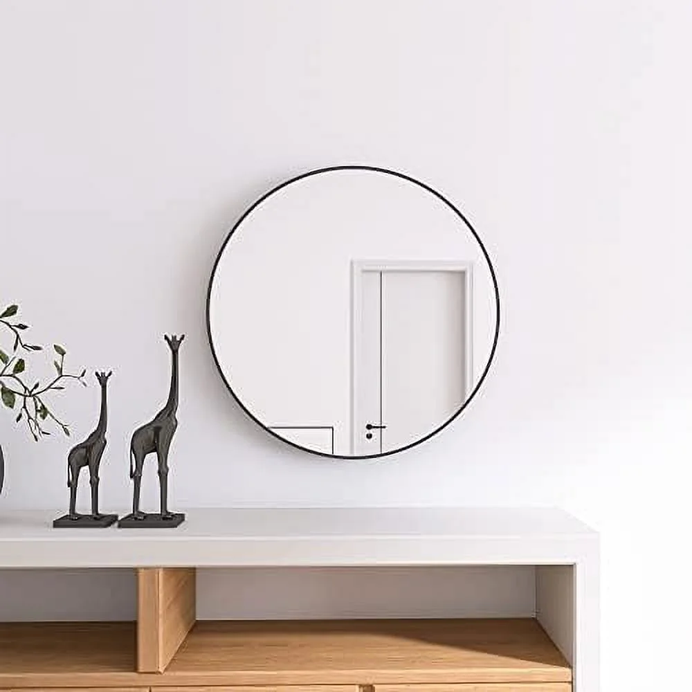CHNBVC 24 Inch Round Mirror Vanity Mirror  Hanging Bathroom Circle Mirror  Wall Mounted Metal Frame Decorative Wall Mirrors  Room  Bedroom  Entryway  Hallway