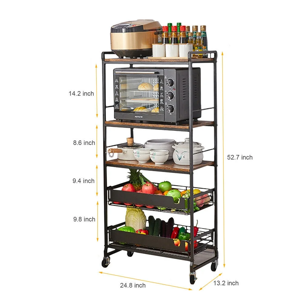 5 Tiers Kitchen Baker's Rack Microwave Oven Stand Storage Shelf Free Standing