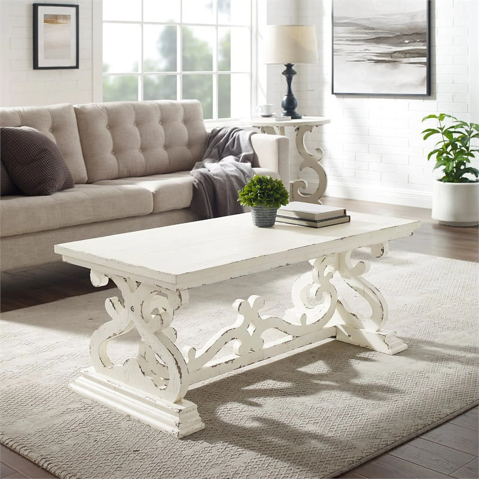 Home Square 2-Piece Set with Coffee Table and End Table in White