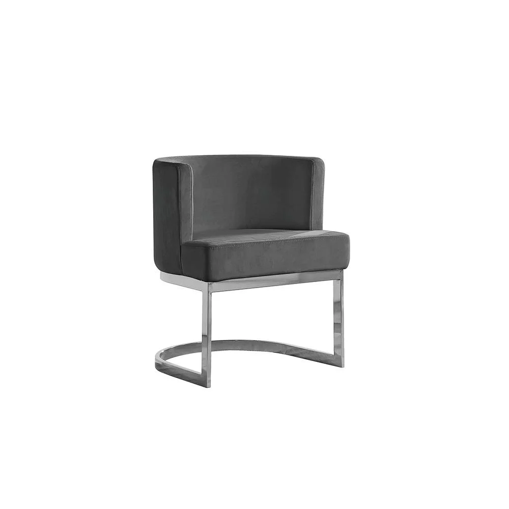 Velvet Dark Gray Accent Chair with Silver Chrome Base - 1 Chair