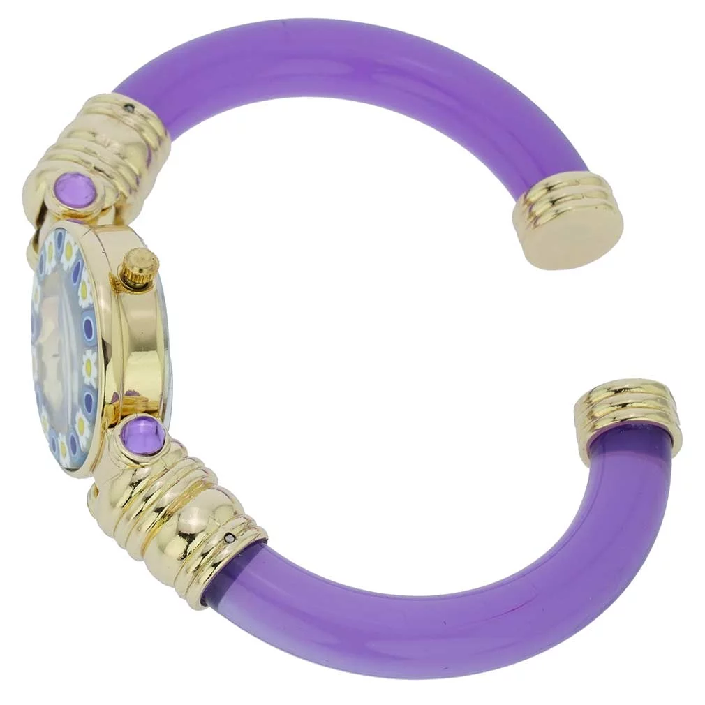 GlassOfVenice Murano Glass Millefiori Bangle Watch - Purple