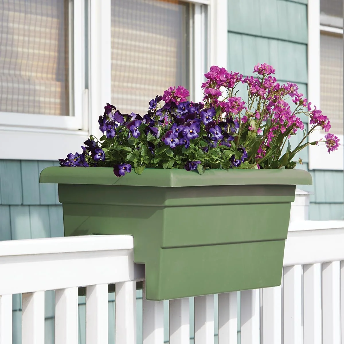 Novelty  24 in. Countryside Over the Rail Planter, Sage Green