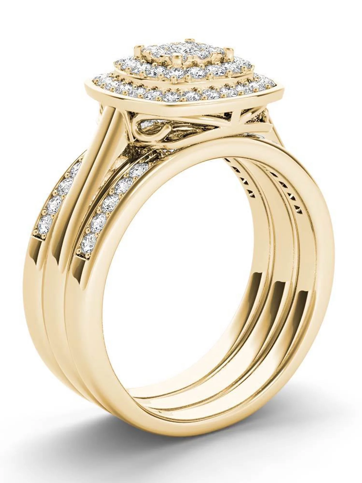 Imperial 3/8Ct TDW Diamond 10k Yellow Gold Cluster Halo Bridal Set (H-I, I2)