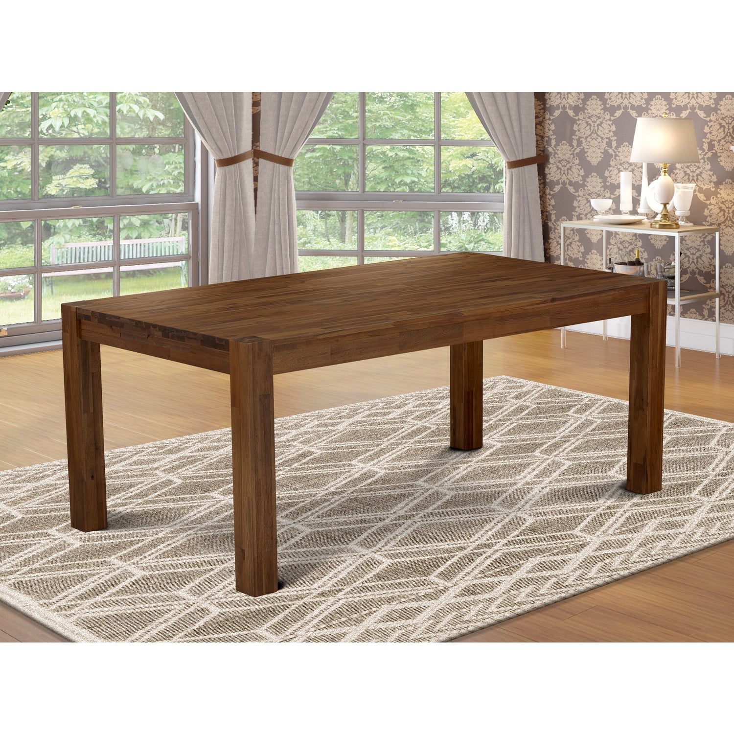 HomeStock Eclectic Exclusivity Gorgeous Rectangular Small Dining Table With Antique Walnut Color Table Top Surface And Asian Wood Dinette Table Wooden Legs - Antique Walnut Finish