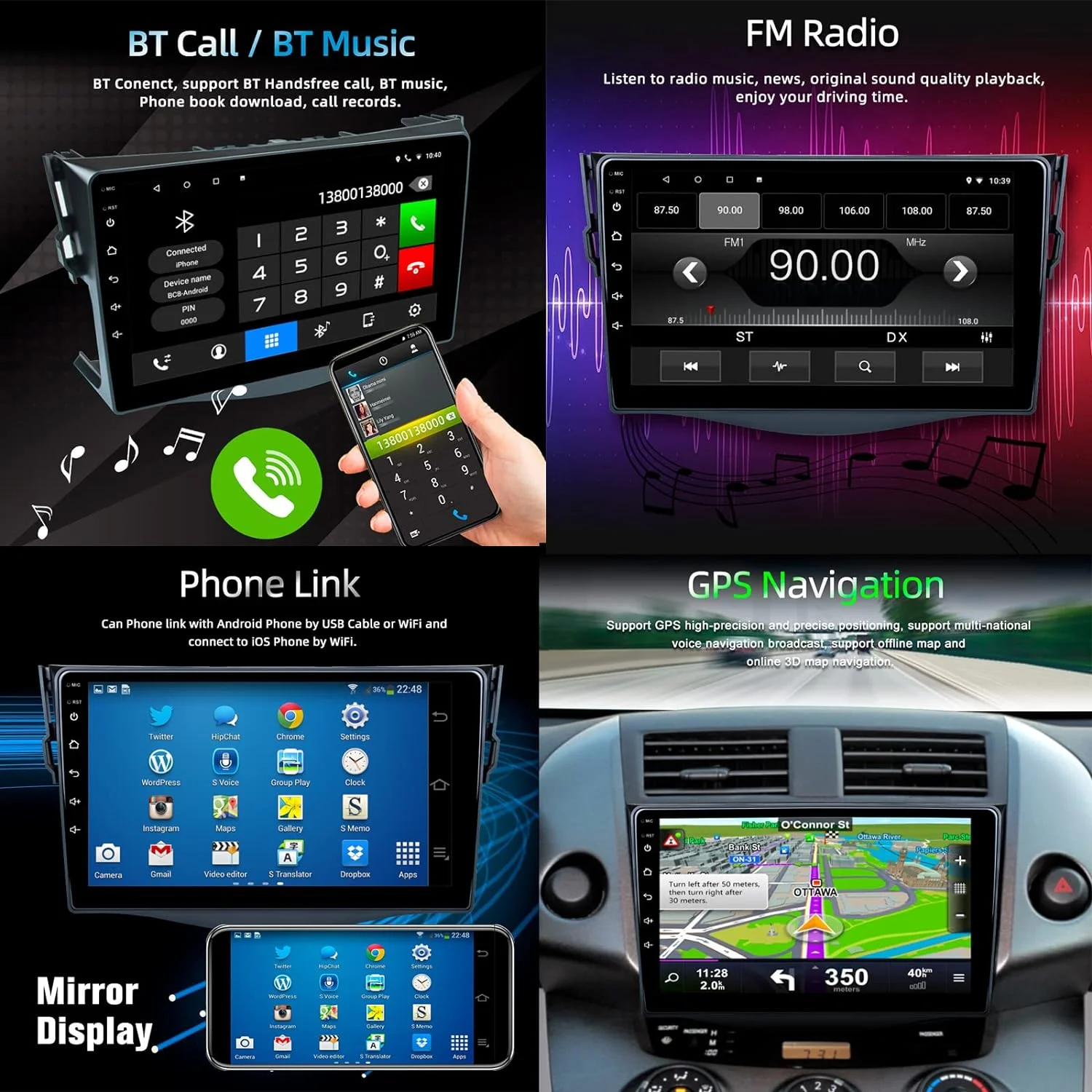 THONZER Car Radio for Toyota RAV4 2005-2013, Android 11 Touch Screen 9 Inch IPS Car Stereo with Carplay and Android Auto, Support Bluetooth Hands-Free/Mirror Link/FM/WiFi/GPS Navigation 1+32GB