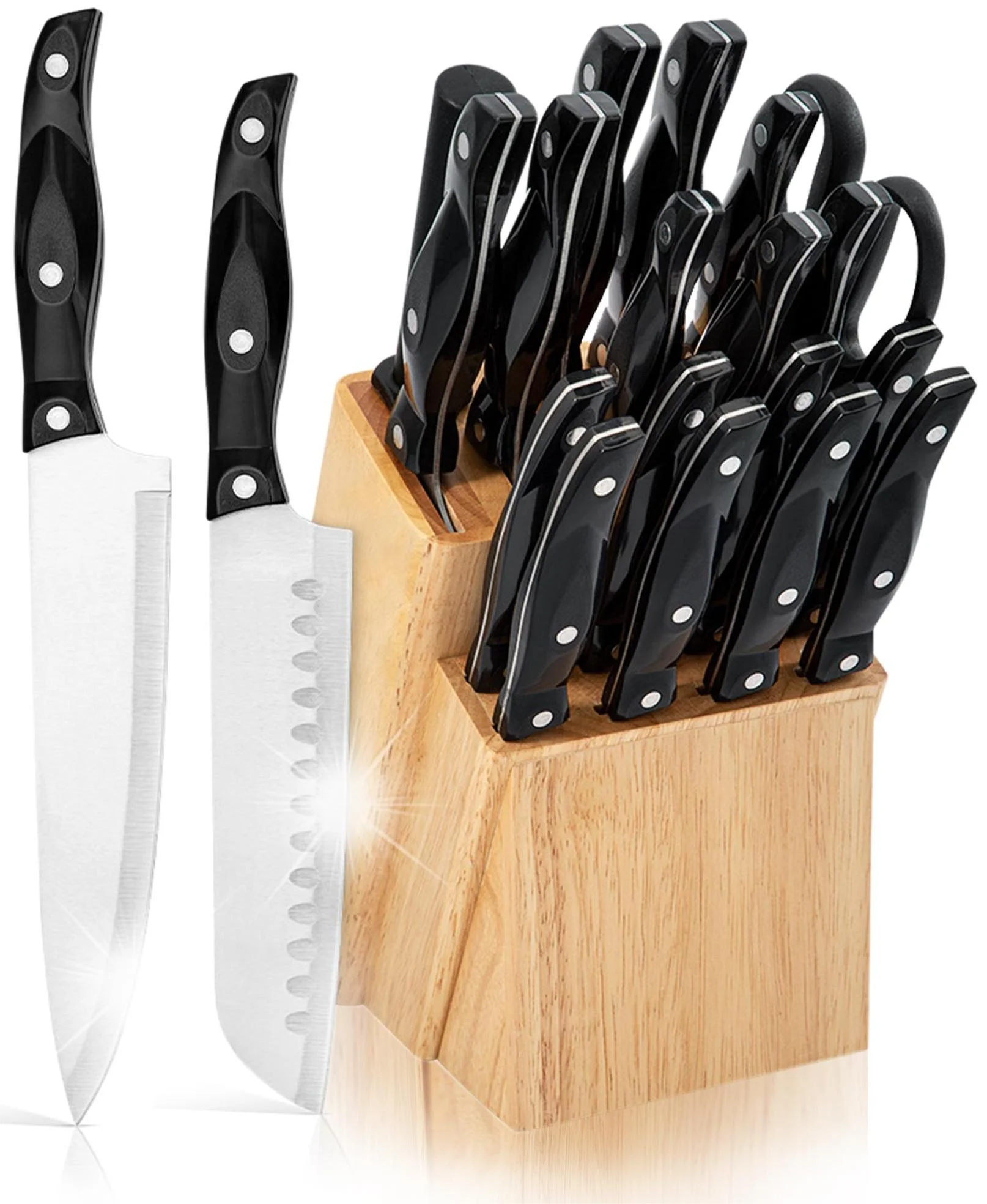 SUGIFT 19 Pieces Knife Block Set with Block, Stainless Steel Knife Set for Best Gift