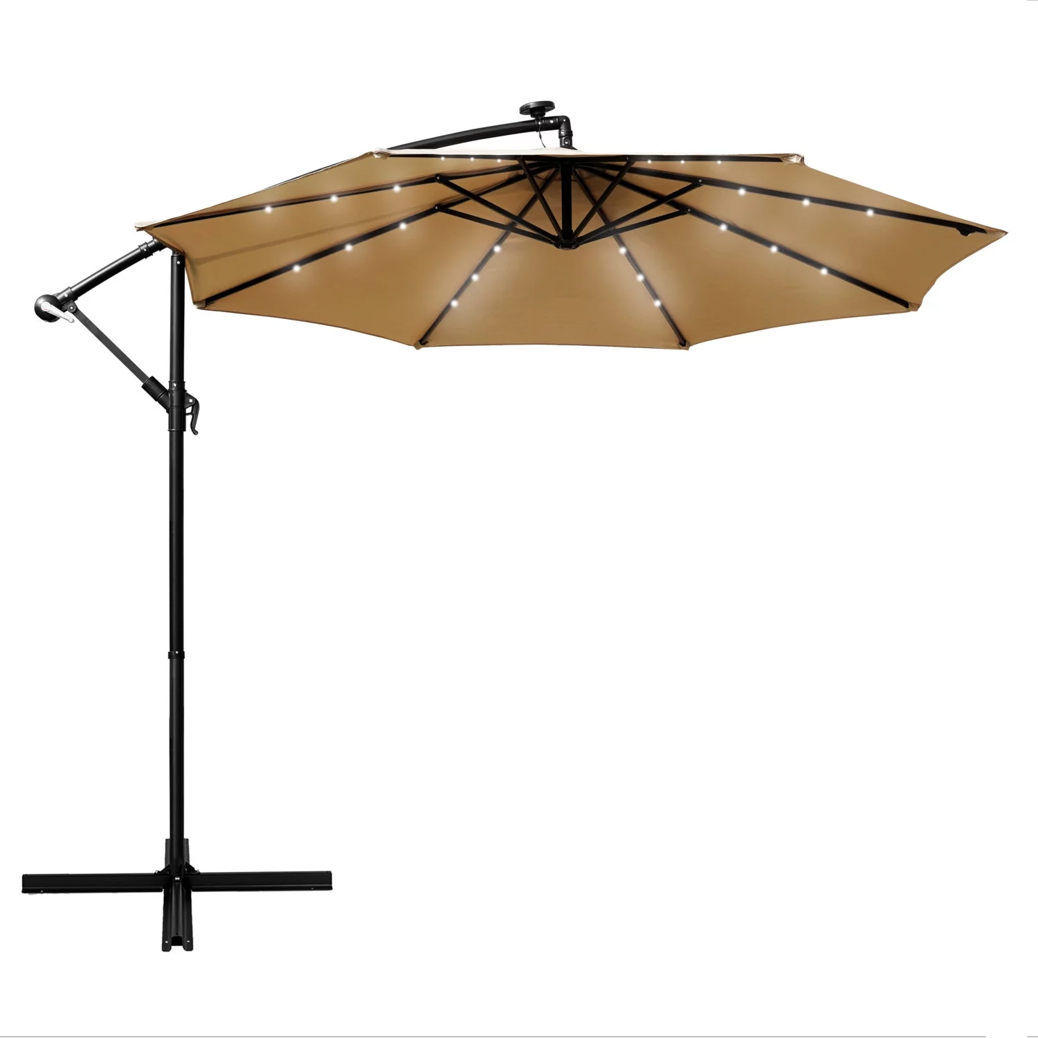 HomeStock Beachy Boho Modern Outdoor 10 Ft Offset Cantilever Hanging Patio Umbrella With Solar Powered LED