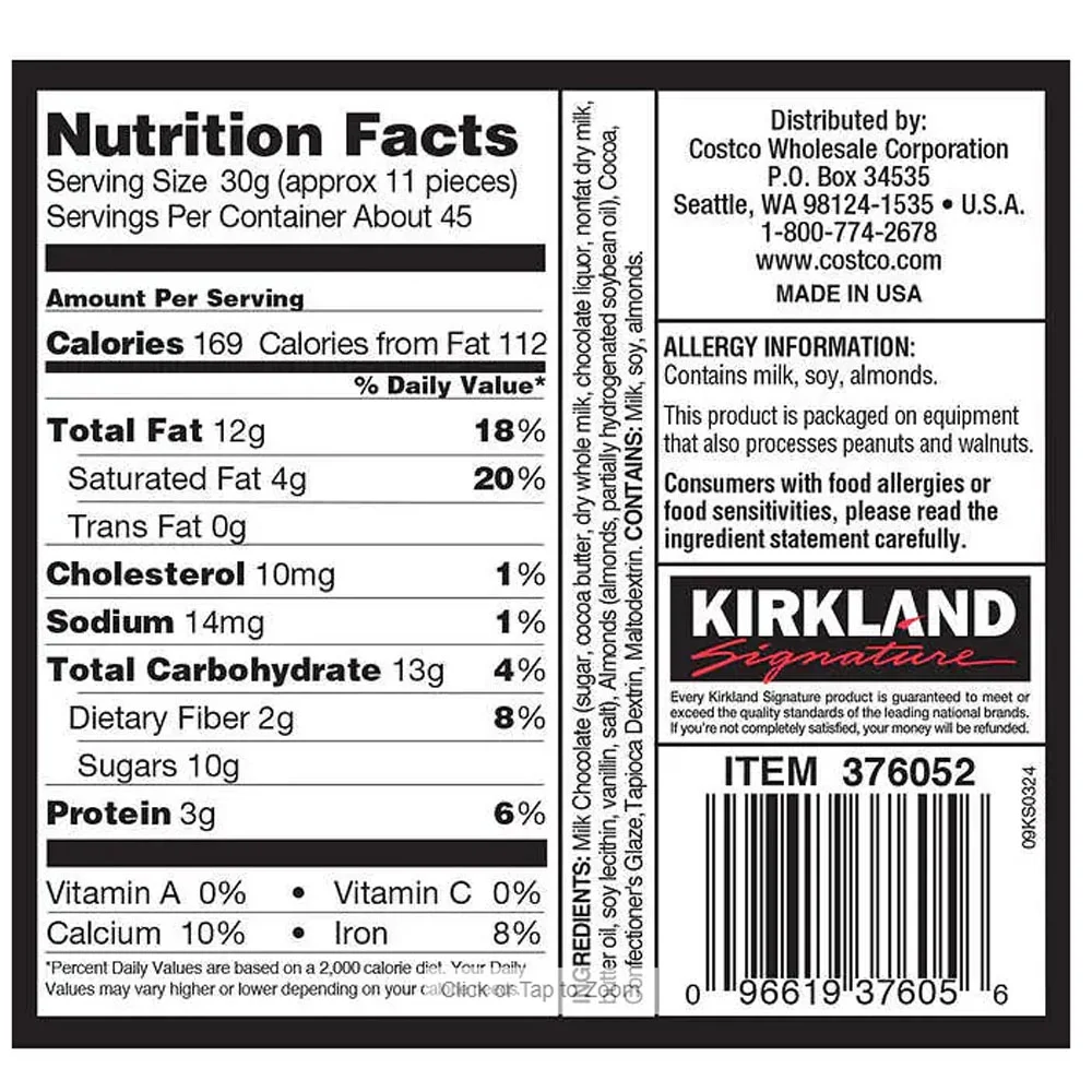 Kirkland Signature Almonds Milk Chocolate 48 OuncesWith Spoon