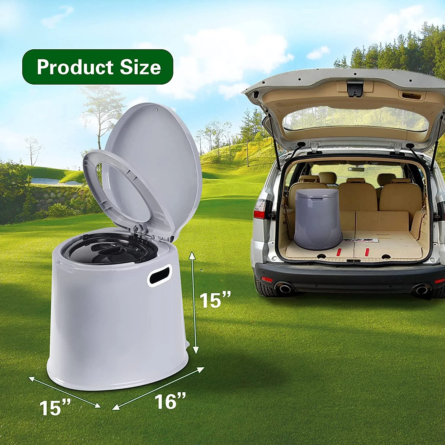 YILAN 6-Piece Portable Camping Toilet with Detachable Inner Bucket and Detachable Toilet Paper Holder, Grey, Large, (B09J26G6Z7)