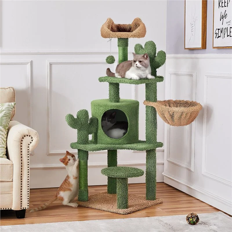 YLZ Luxury Cat Tree Condo Cactus Design 53''H Padded Perch Green/Brown Playful Kitten Tower