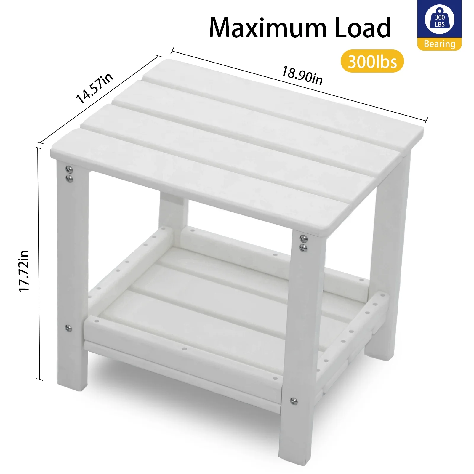Small Table Outdoor Side Table,Weather Resistan End Table Easy-Maintenance,Square Side Corner Table with Storage Shelf for Your Adirondack Chair,Garden & Lawn Furniture (White)