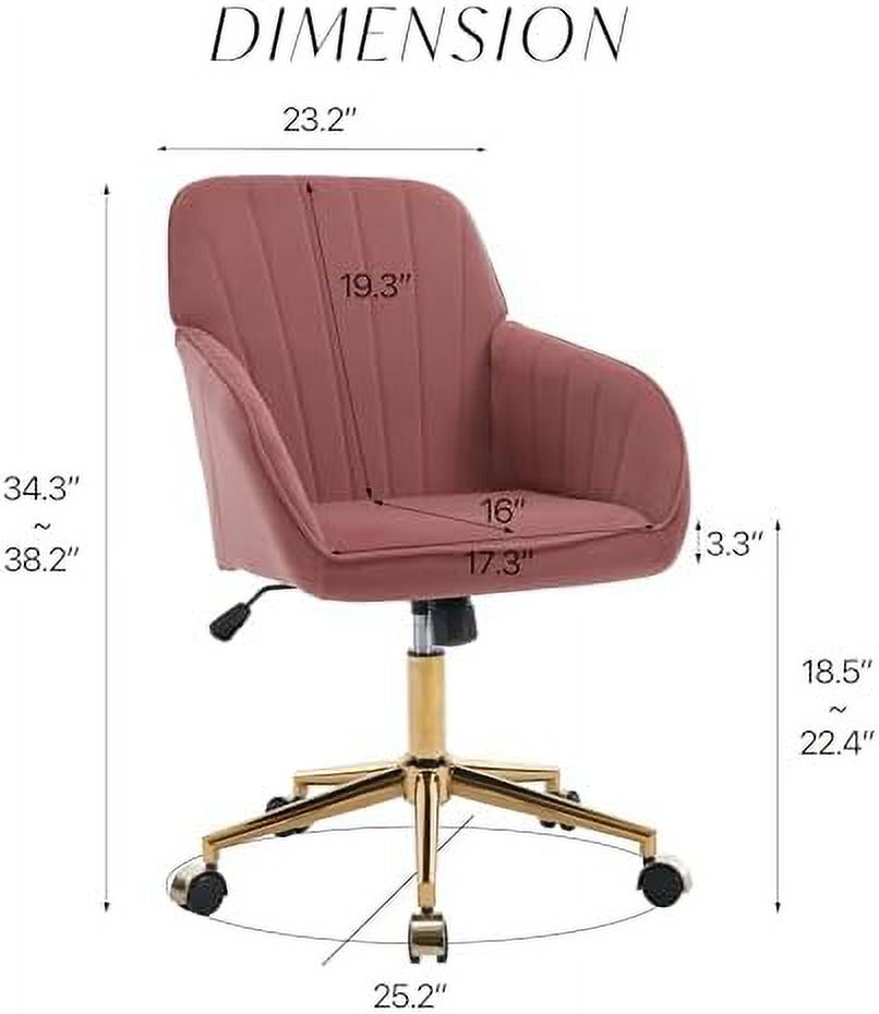 CHNBVC Velvet Office Desk Chair with Gold Base  with Wheels Modern Height Adjustable  Degree Swivel Upholstered Vanity Chairs with Arms  Room Bedroom  Cream