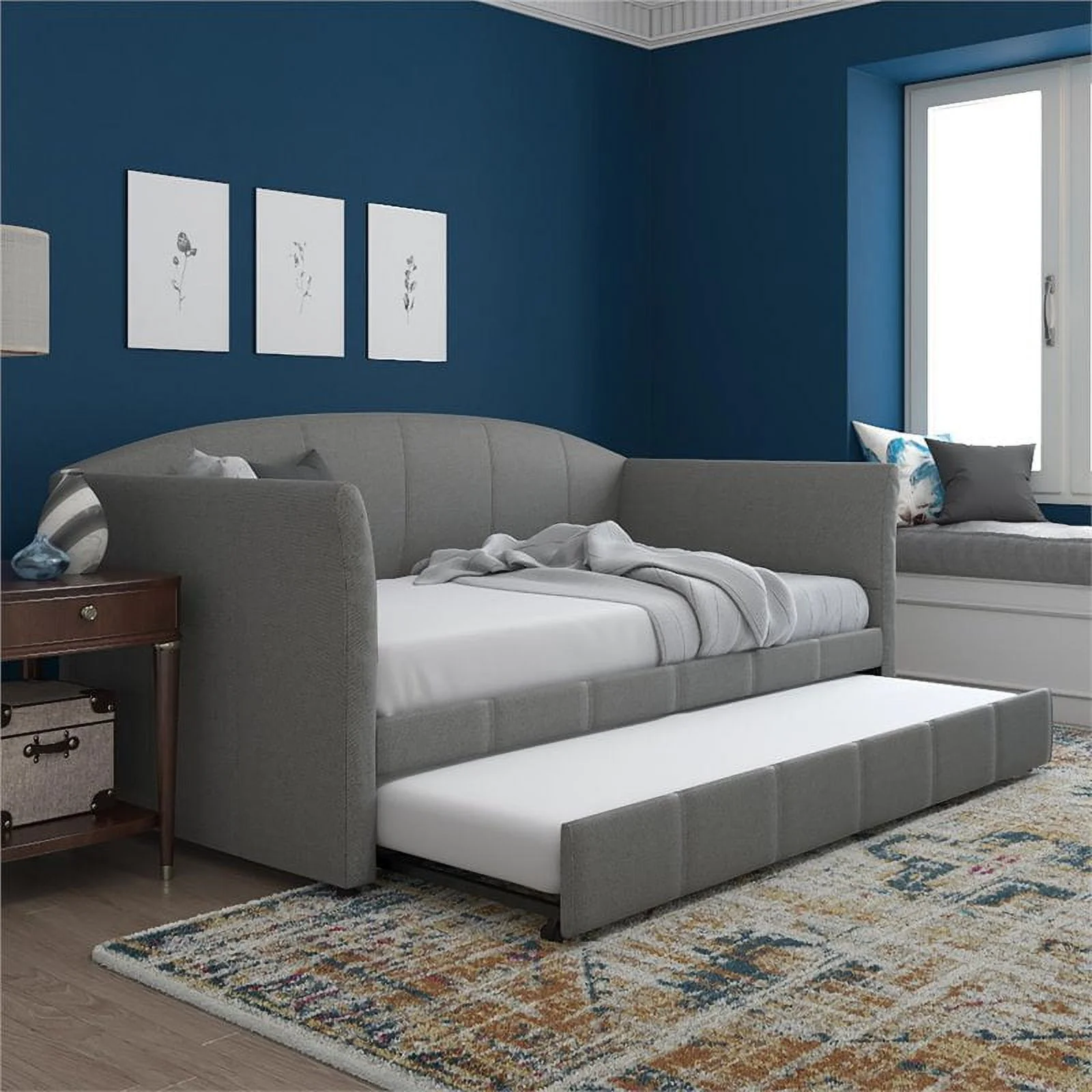 DHP Halle Modern Upholstered Daybed and Trundle in Gray Linen