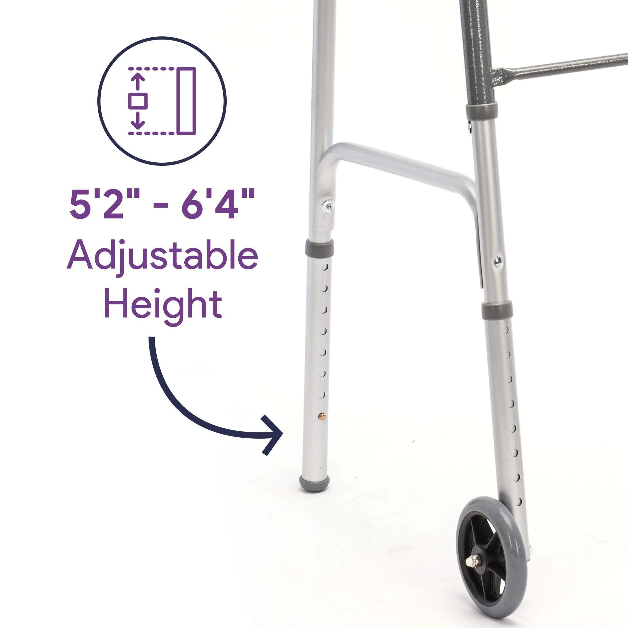 ProHeal Folding Bariatric Walker - Two Button Walkers for Seniors Lightweight - Height Adjustable 500 lbs Cap