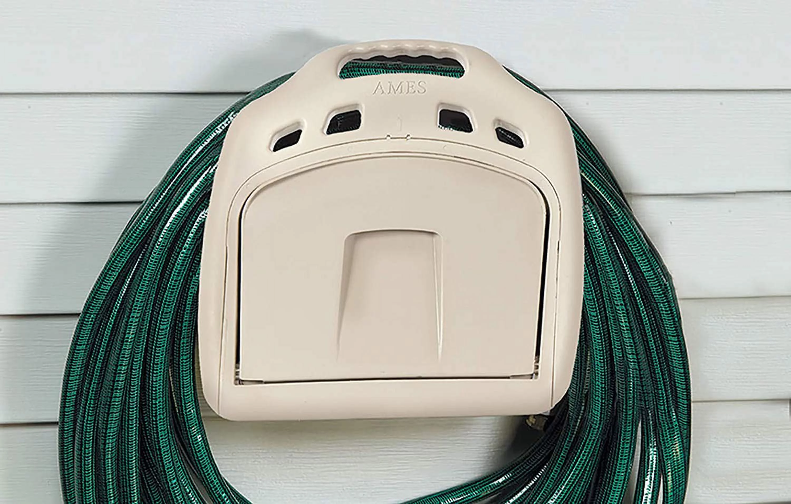 AMES 2382561 Hose Hanger, 5/8 in Dia Hose, 150 ft Capacity, Poly, Wall Mounting