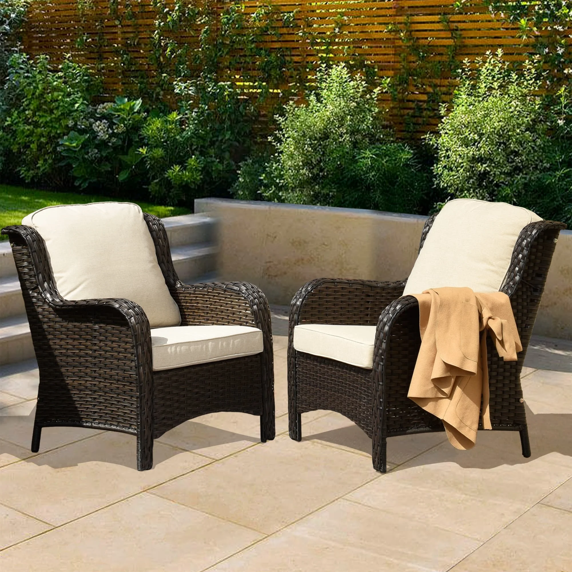 OVIOS  Patio Furniture 2-piece Wicker Chair Navy Blue