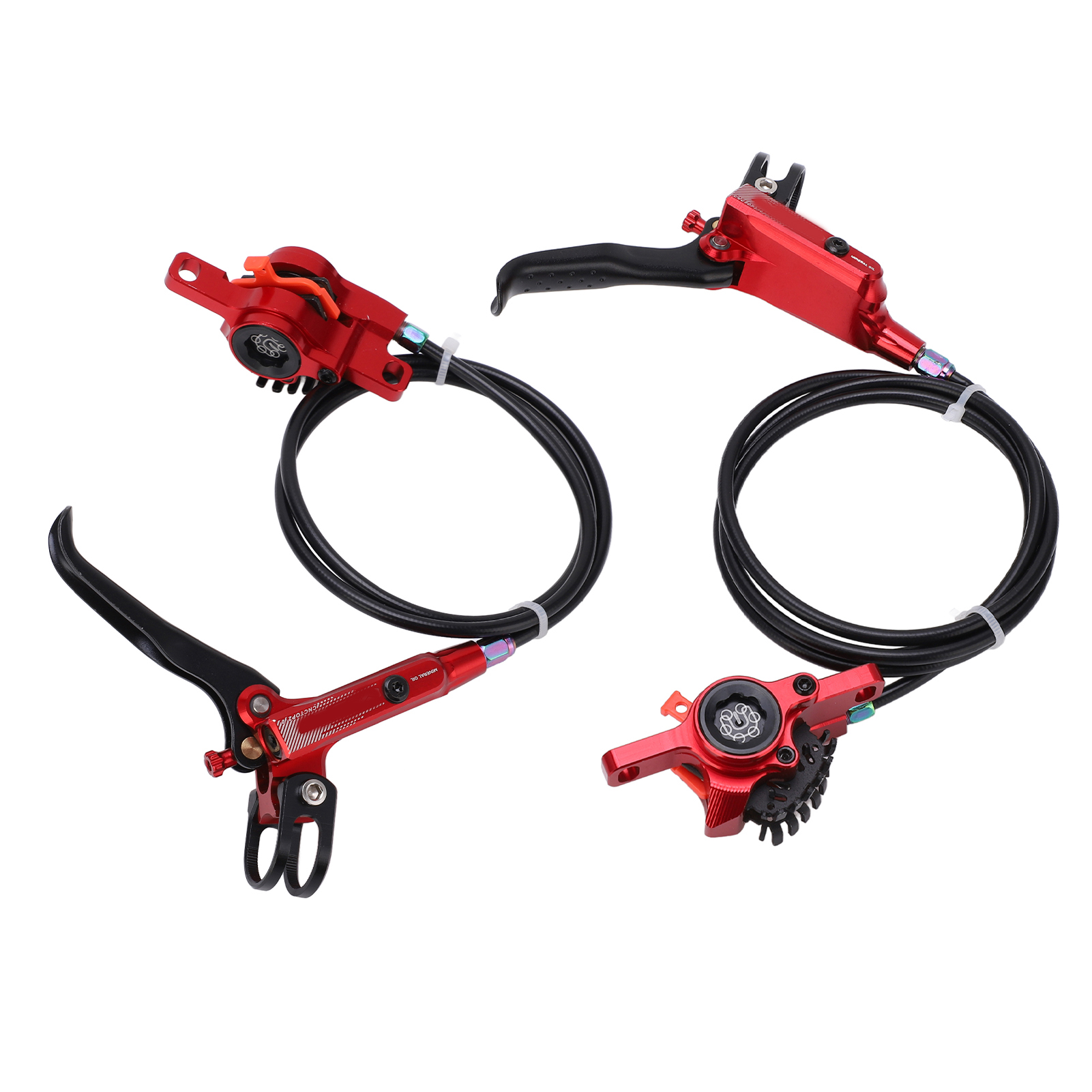 DEWIN Bicycle Disk Brake Set, Non Slip Front Rear Line Pulling Hydraulic Brake Calipers Accessory(Red)