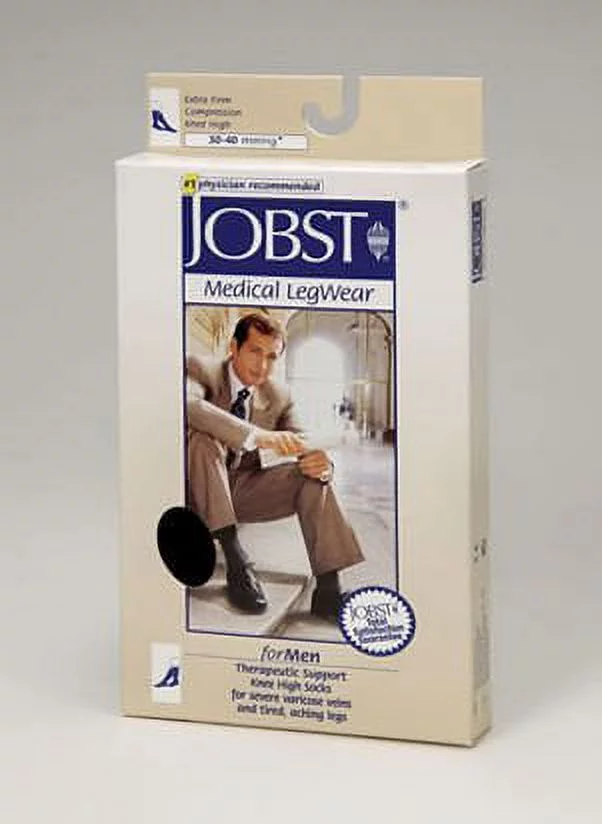 BSN Medical 115374 Jobst for Men Compression Hose, Knee High, 30-40mmHG, Open Toe, Full Calf, Black