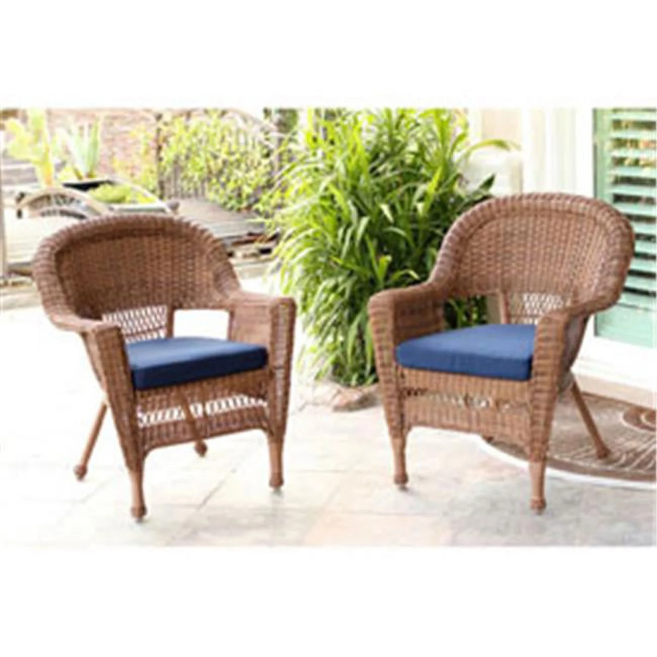 Jeco W00205-4-C-FS011-CS Honey Wicker Chair with Blue Cushion - Set of 4