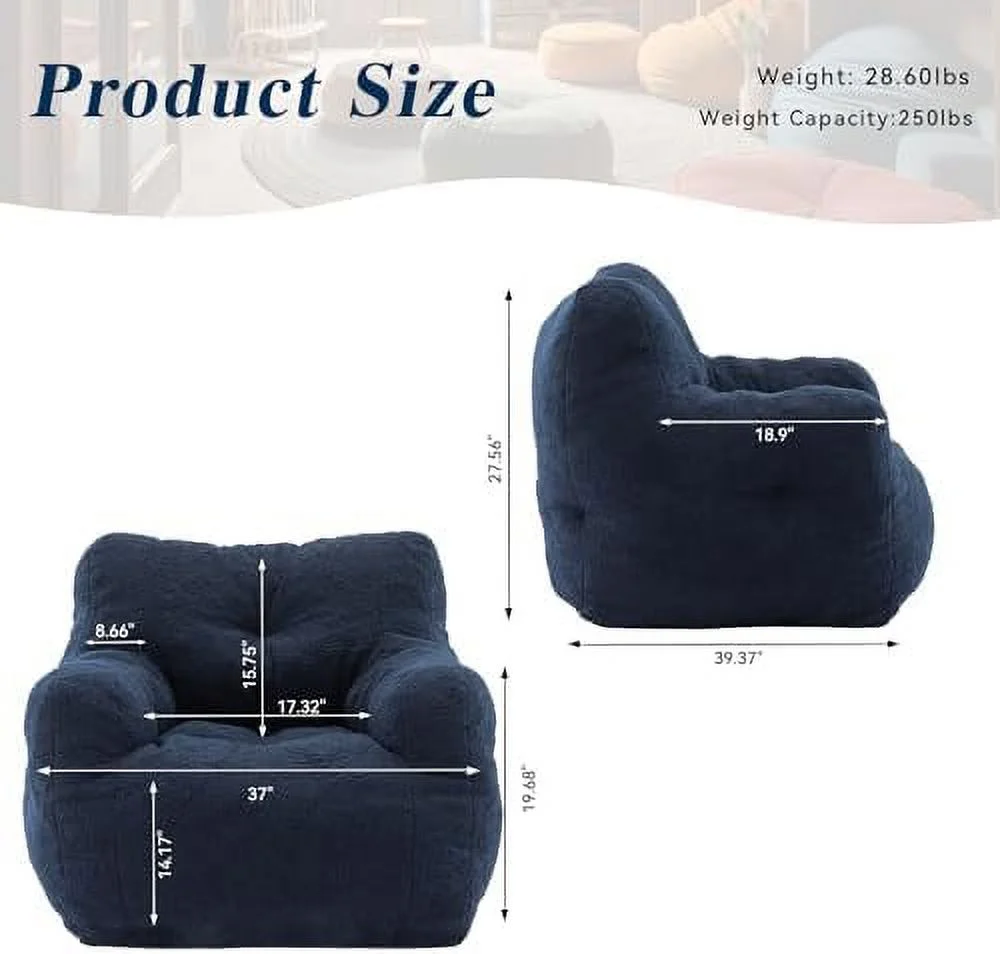HYHBIBOOM Bean Bag Chairs  Soft Plush Lounge Chair Foam Filling Sofa for Adults   Cute Comfy Leisure Tufted Armchair for Bedroom  Living Room  Dorm or Apartment  Reading Nook  Dark Gray