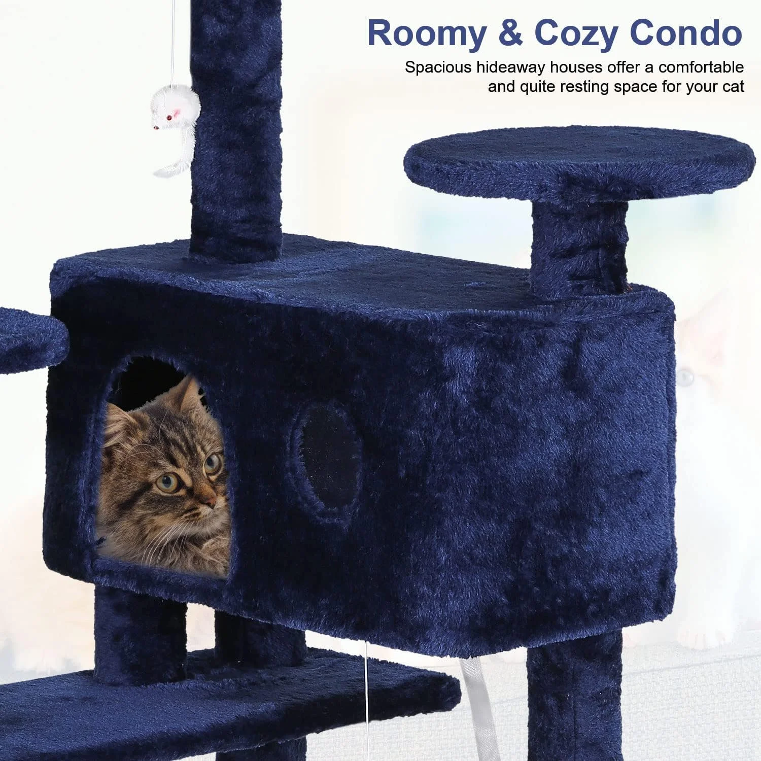 Dkelincs 54 inch Cat Tree with Cat Scratching Posts, Multi-Level Cat Condo Tower Play House, Navy Blue