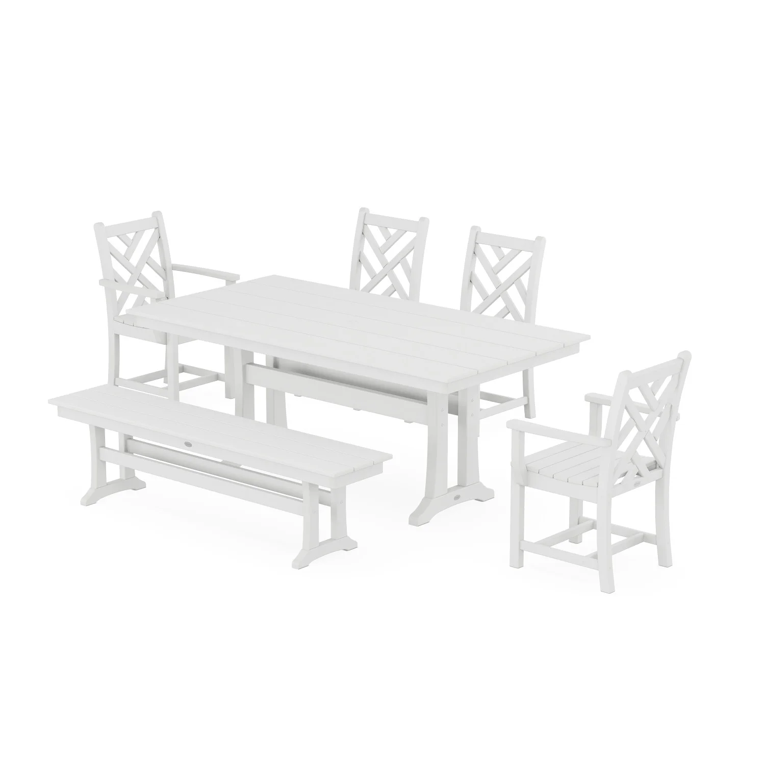 POLYWOOD Chippendale 6-Piece Farmhouse Dining Set With Trestle Legs in White