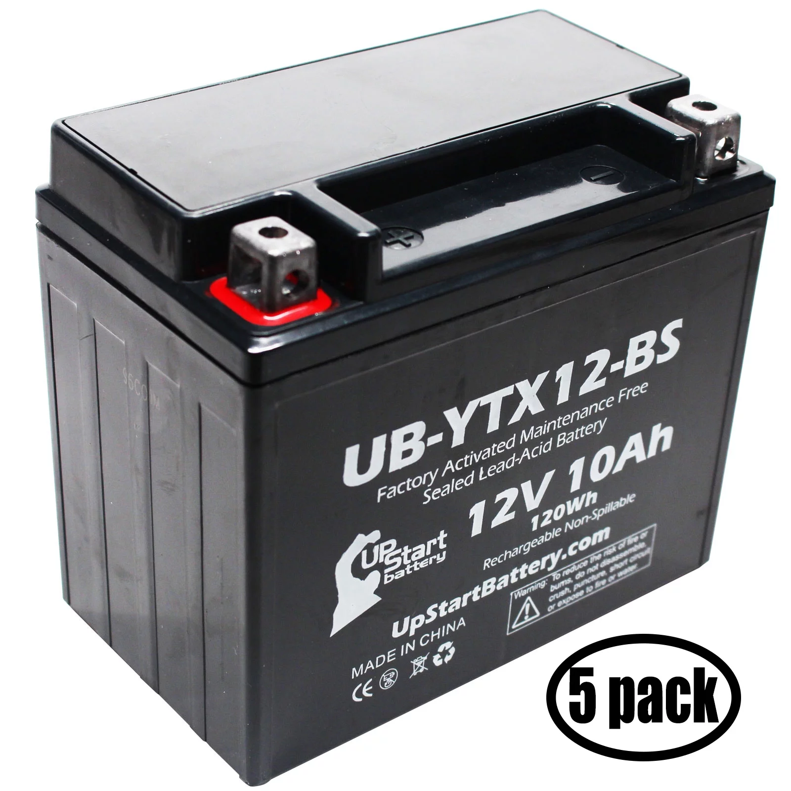 5-Pack UpStart Battery Replacement for 2012 Aprilia Pegaso Strada, Factory Trail 1000 CC Factory Activated, Maintenance Free, Motorcycle Battery - 12V, 10Ah, UB-YTX12-BS