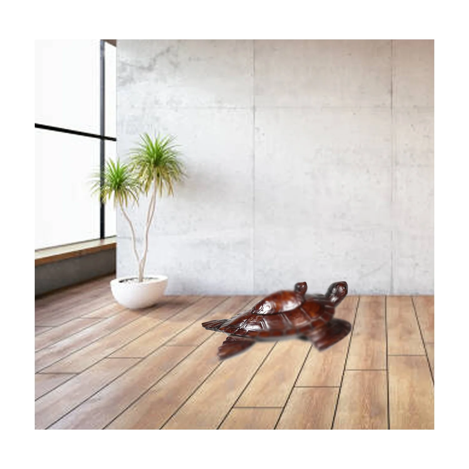 D-Art Collection Teak and Mahogany Solid Wood Turtle Statuettes in Dark Brown