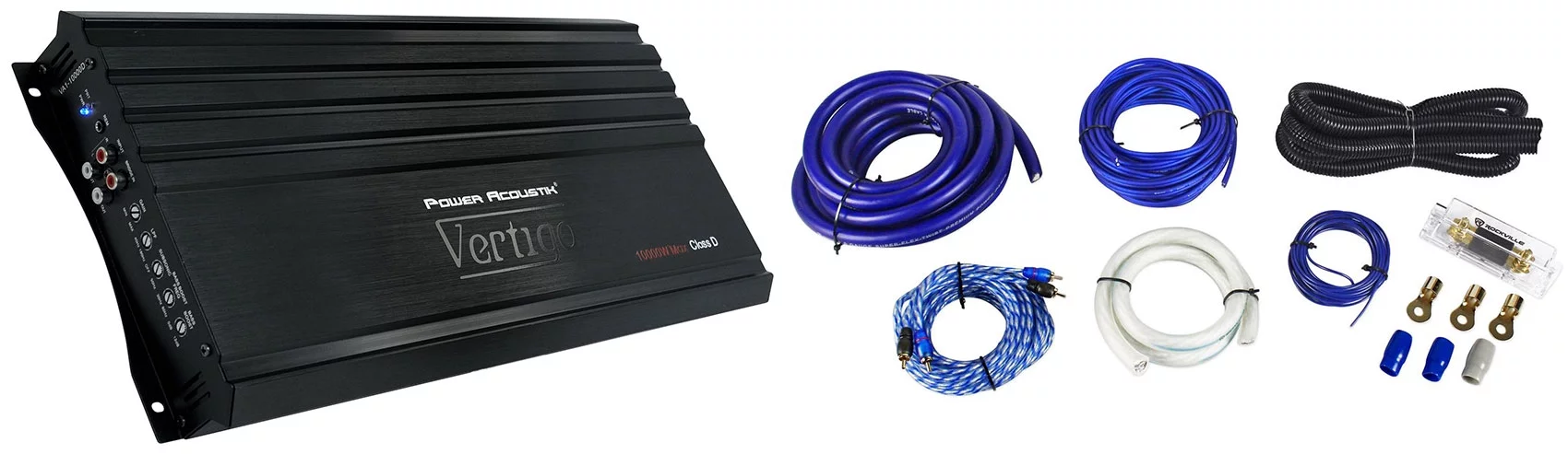 Power Acoustik VA1-10000D 10,000w Mono Class D Car 1-Ohm Car Amplifier+Amp Kit
