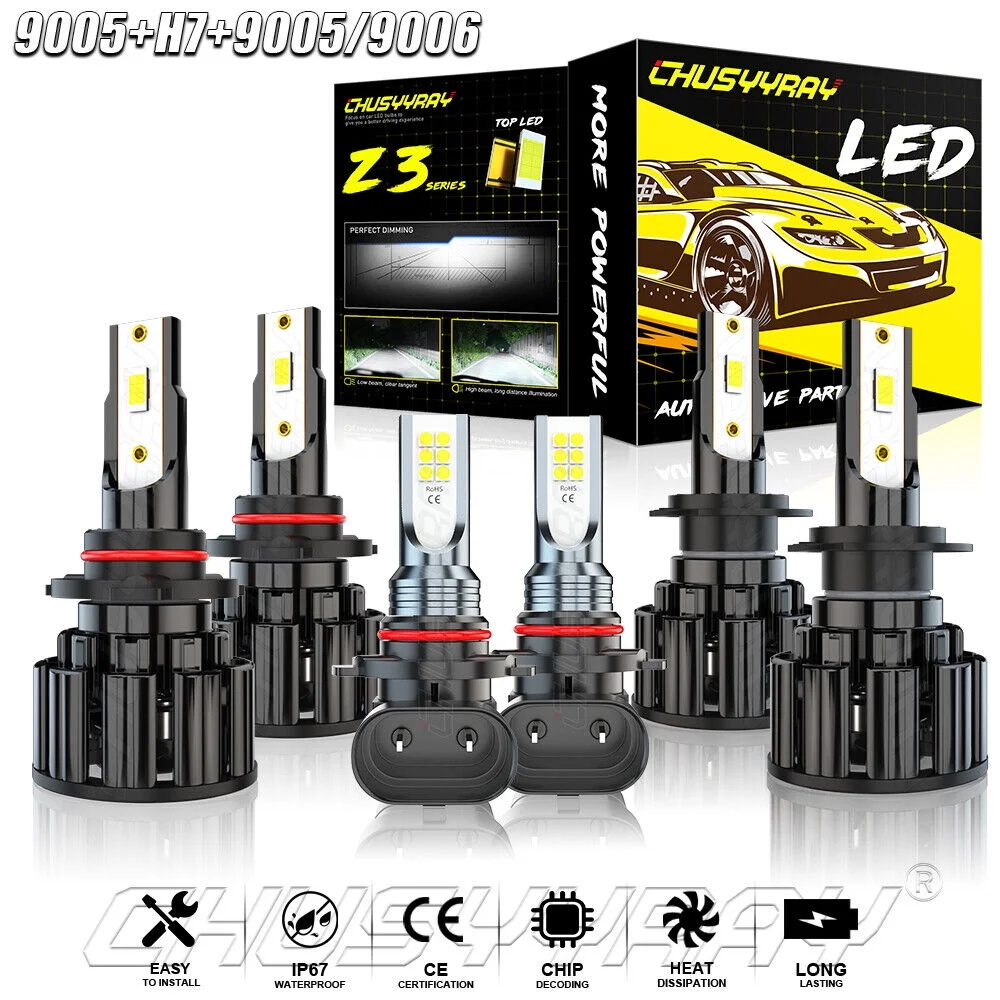 H7 9005 LED Headlight Bulbs High Low + 9005/9006 Fog Light Kit Fit for Kia Forte 2019-2020