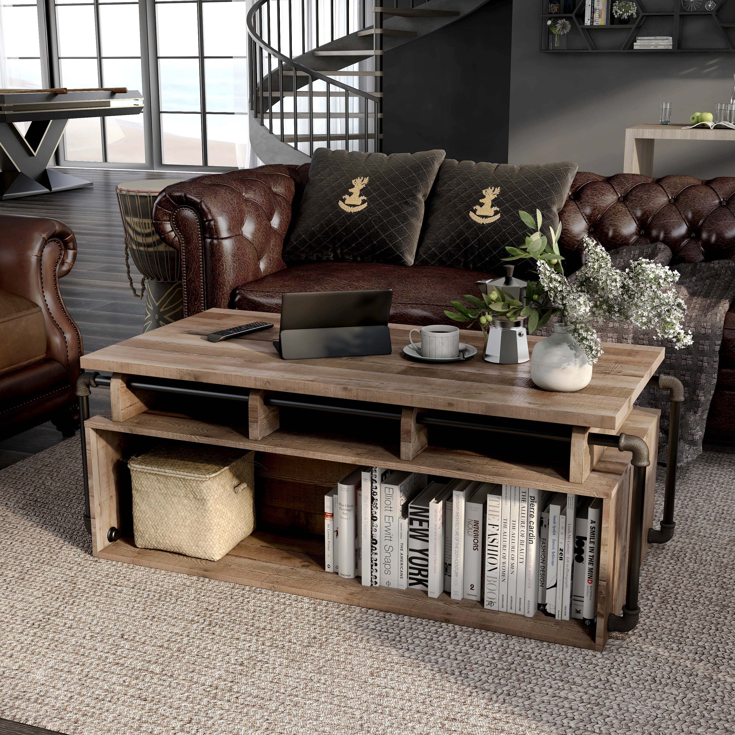 Furniture of America Junis Industrial Wood and Metal Lift Top Coffee Table, Reclaimed Barnwood