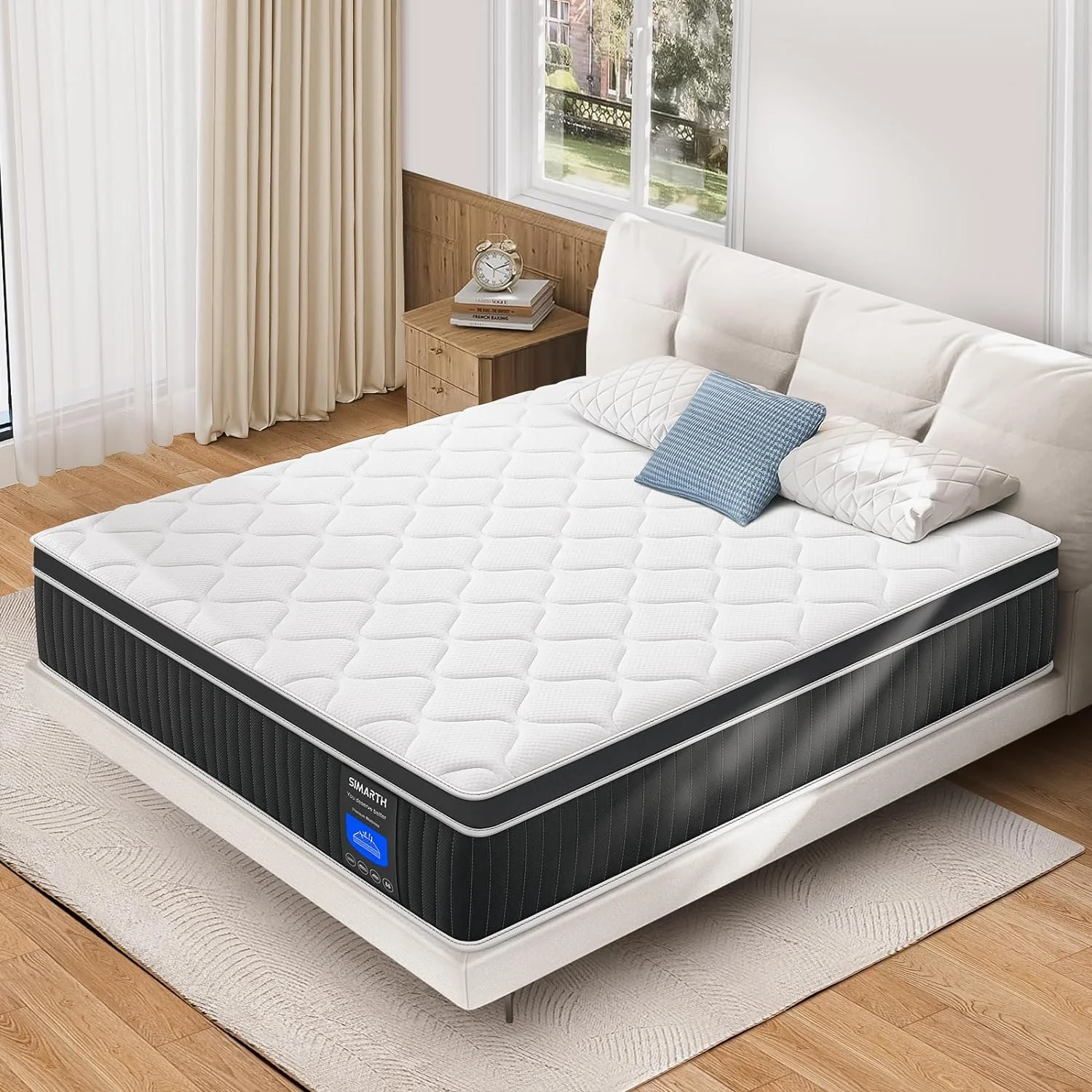 YANRUI Queen Mattress 12 Inch, Queen Size Hybrid Mattresses in a Box, Memory Foam Queen Mattress Made of Individually Pocketed Springs for Support and Pressure Relief, Medium Firm
