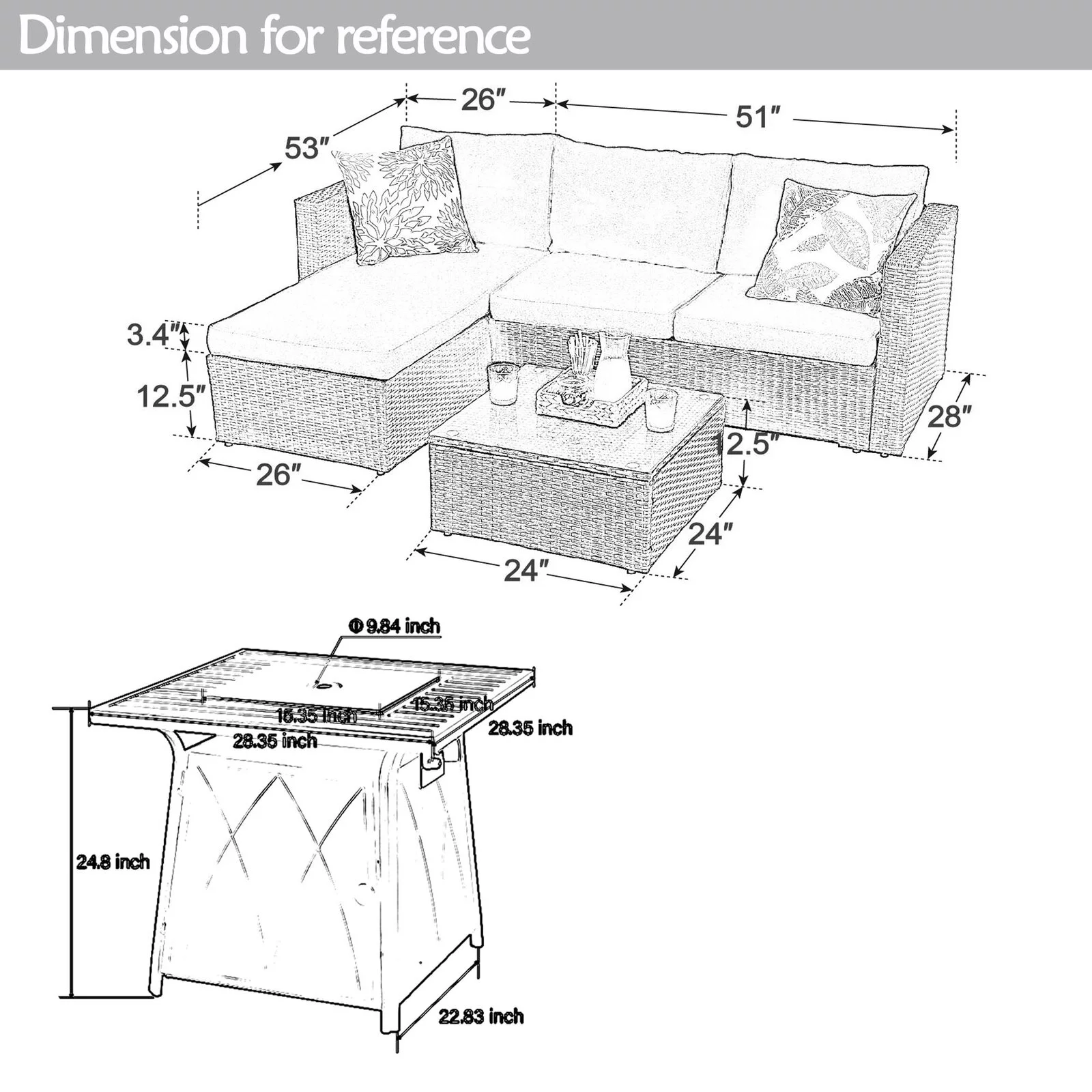 Sophia & William 4-Piece Wicker Patio Conversation Set with Fire Pit Table - Beige