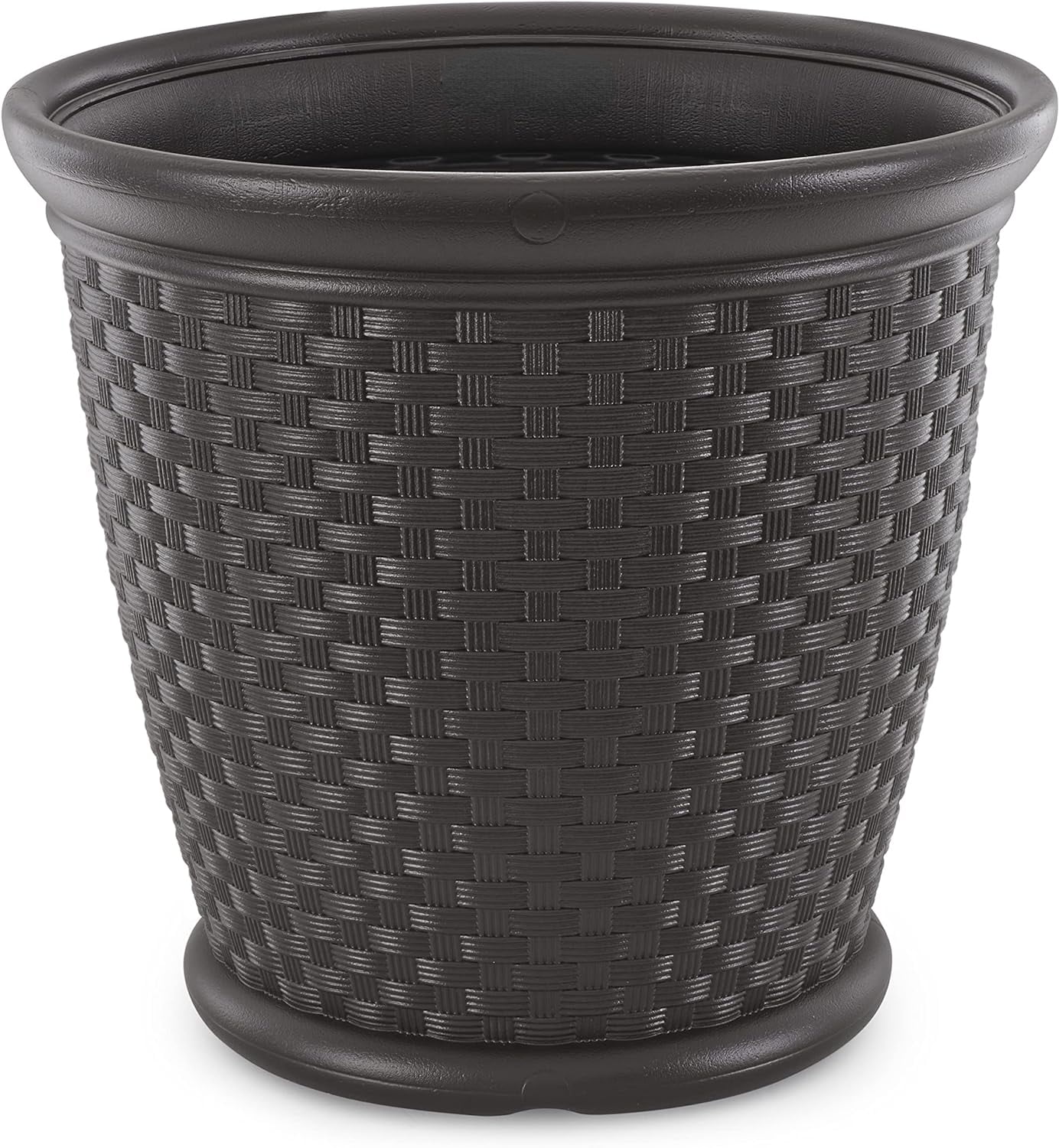 Sonora 22 Inch Plastic Wicker Indoor or Outdoor Decorative Garden Flower Planter for Entryways, Porch, and Backyard Patios, Dark Brown