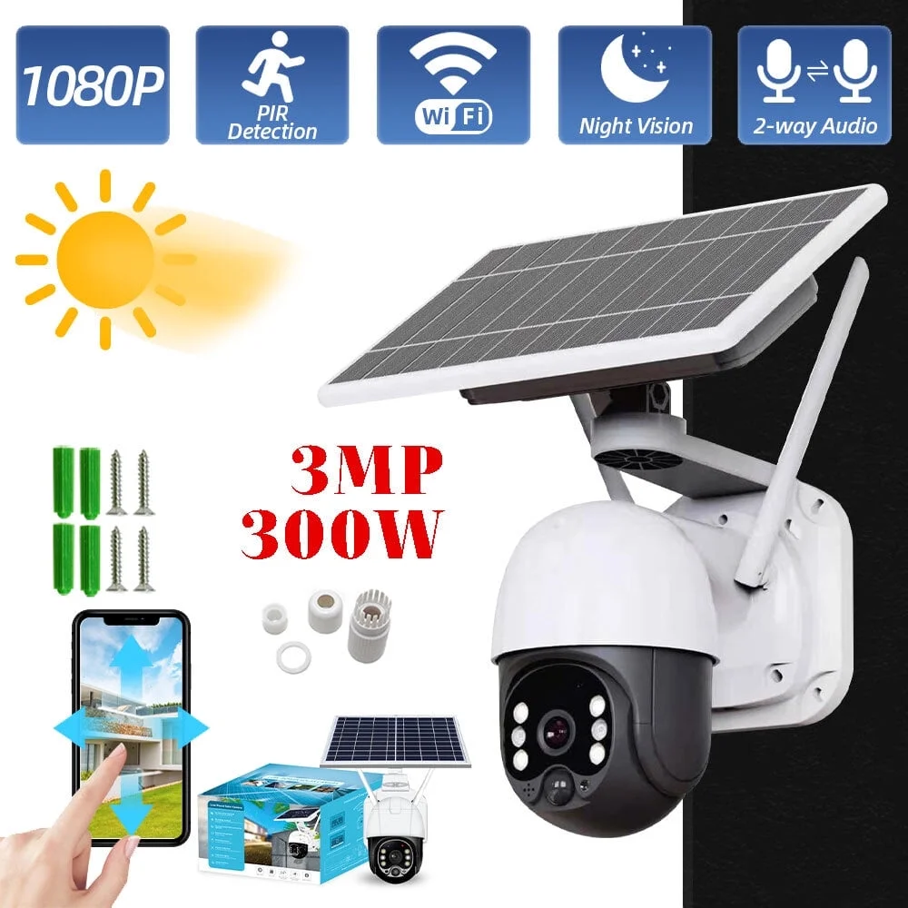 Security Camera Solar Battery Powered Wifi IP Camera Outdoor 360° Pan Home System Wireless