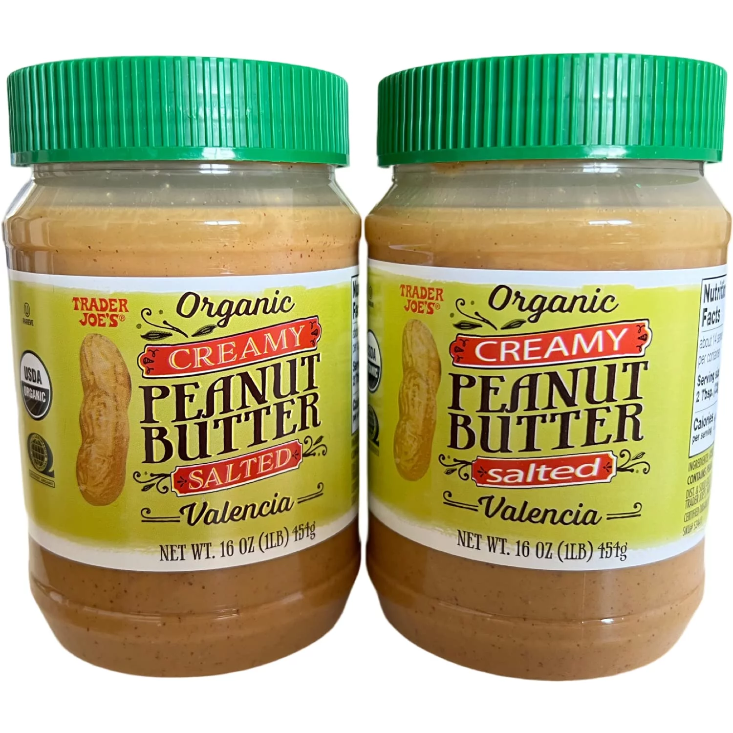 Trader Joes Organic Peanut Butter Creamy Salted Valencia 1 Lb (Case Of 2)