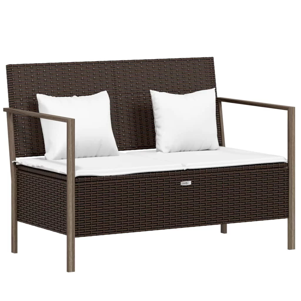 Anself 2-Seater Patio Bench with Cushions Brown Poly Rattan