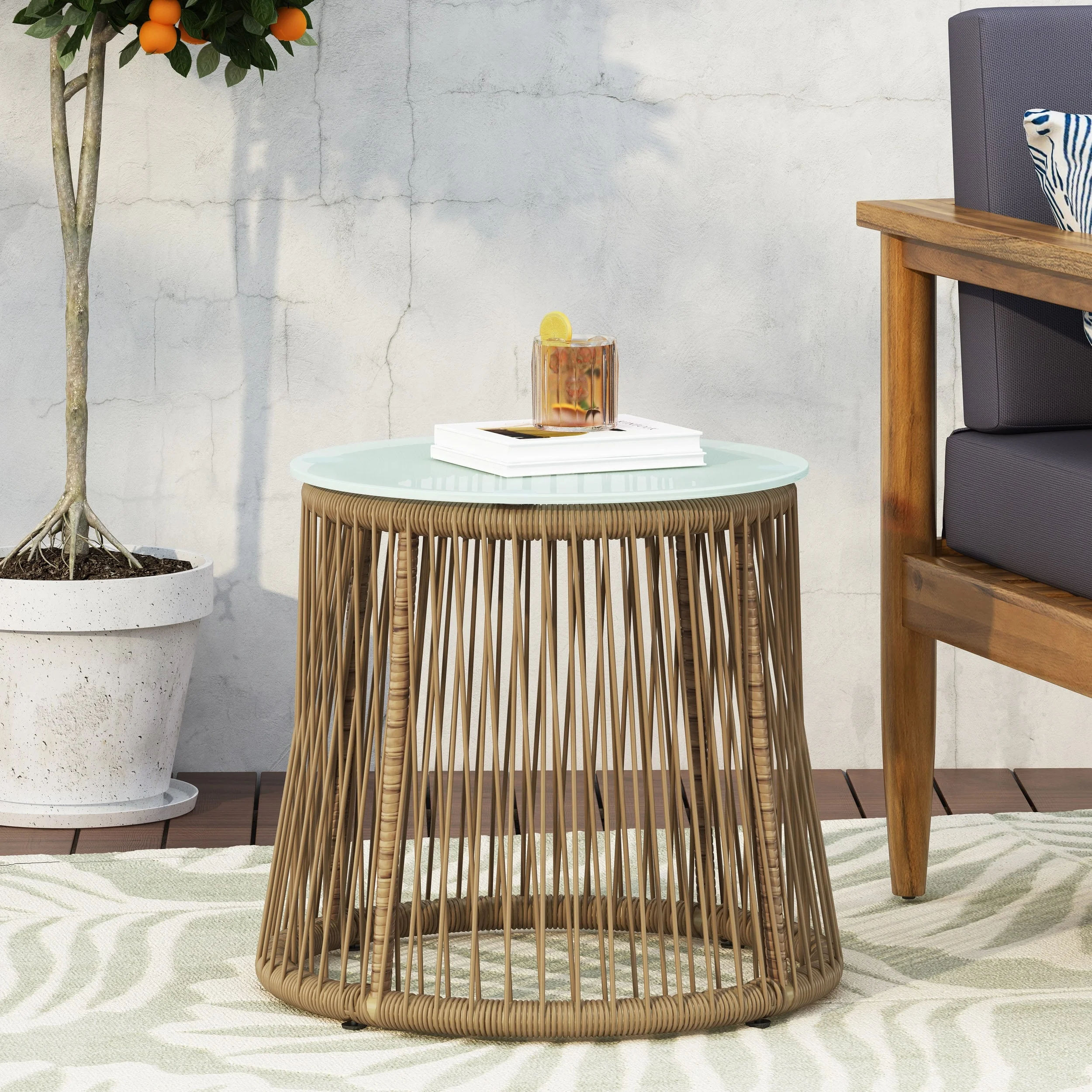 Christopher Knight Home Russell Outdoor Wicker Side Table with Glass Top by  - 18.75
