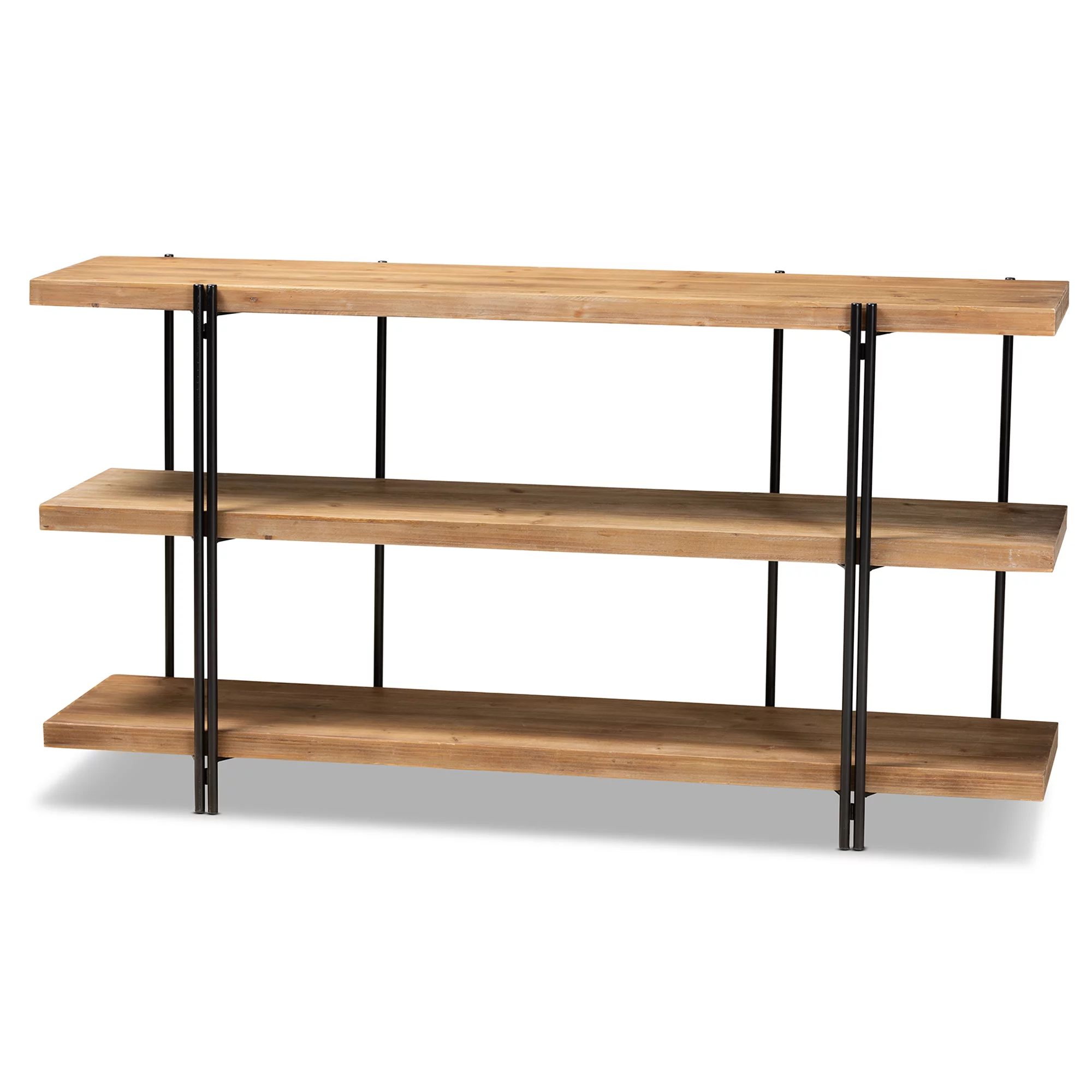 Baxton Studio Tarah Modern Metal Console Table with Shelves, Natural Brown/Black