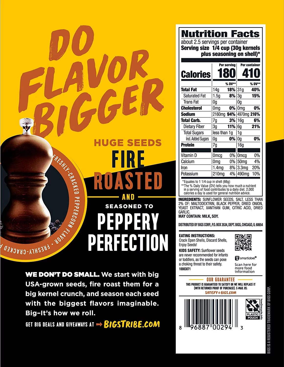 BIGS Sea Salt & Black Pepper Sunflowers Seeds, 5.35-Ounce Bag(Pack of 12)