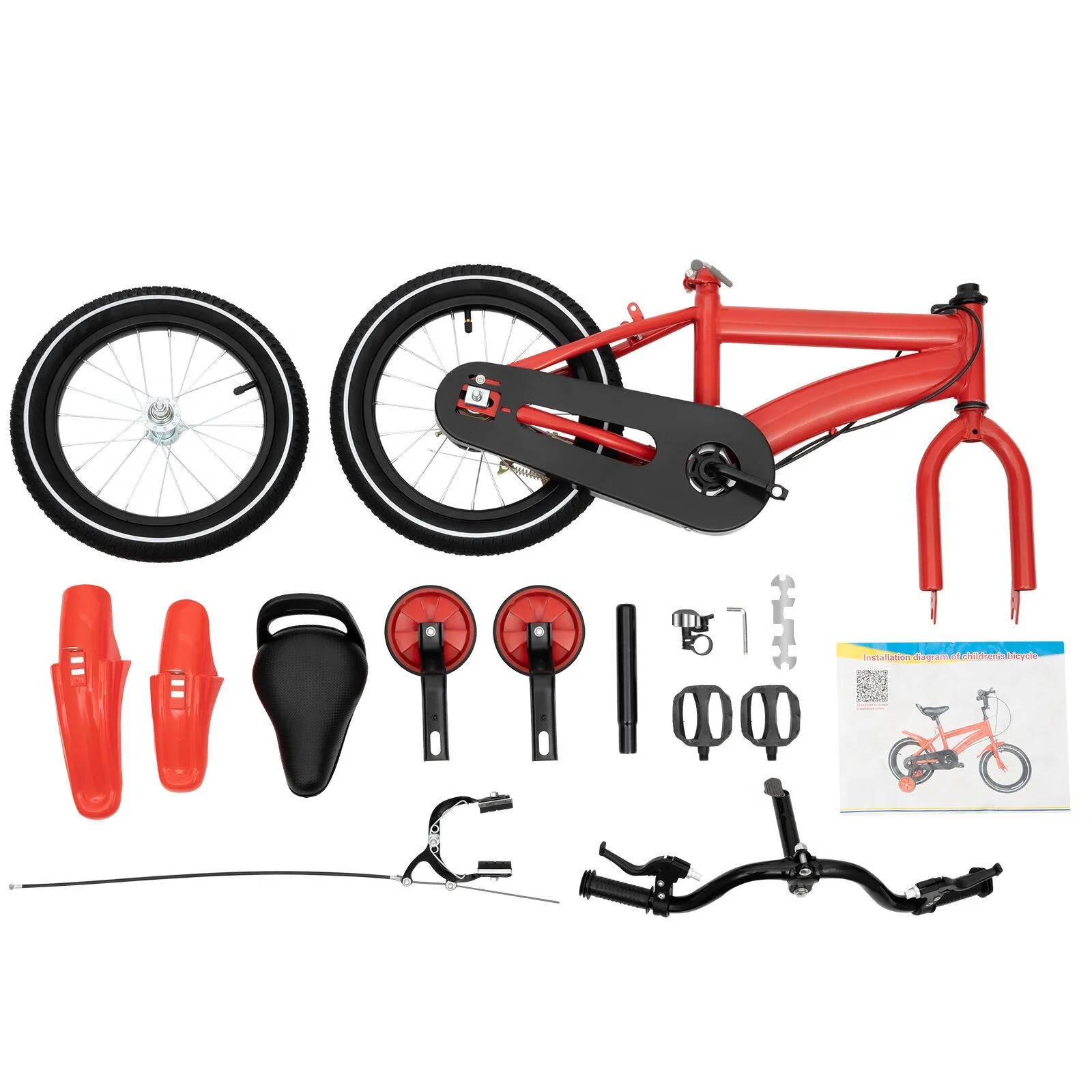 YIYIBYUS 14 Inch Kids Bike Boy Girl Safe Bicycle with Training Wheels and Adjustable Seat, Red