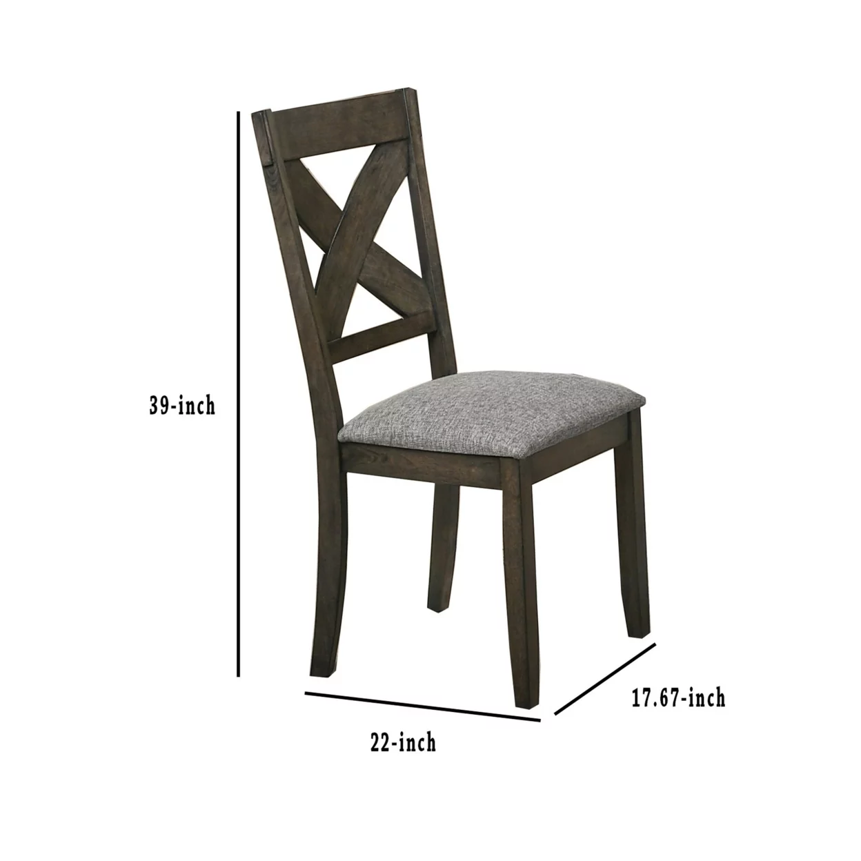 Benjara Wooden Side Chair with Fabric Upholstered Seat, Set of 2, Brown and Gray