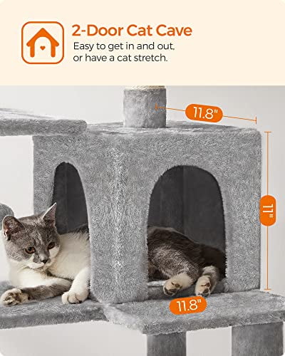 Feandrea Cat Tree, 56.3-Inch Cat Tower for Indoor Cats, Multi-Level Cat Condo with 4 Scratching Posts, 2 Perches, Hammock, Cave, Light Gray UPCT161W01